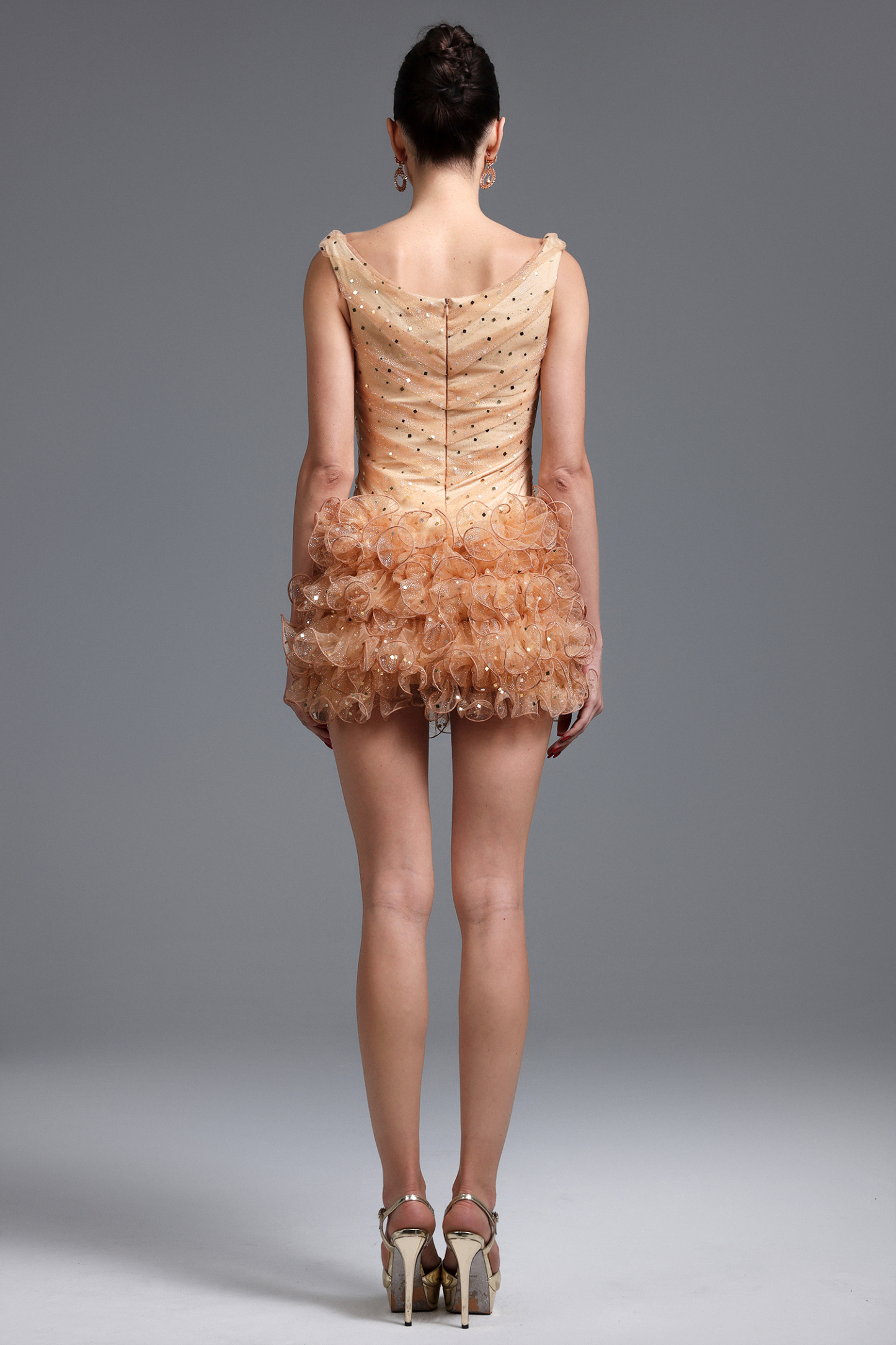 Veronic Romantic Embellished Sleeveless Ruffle Sequin Mini Dress