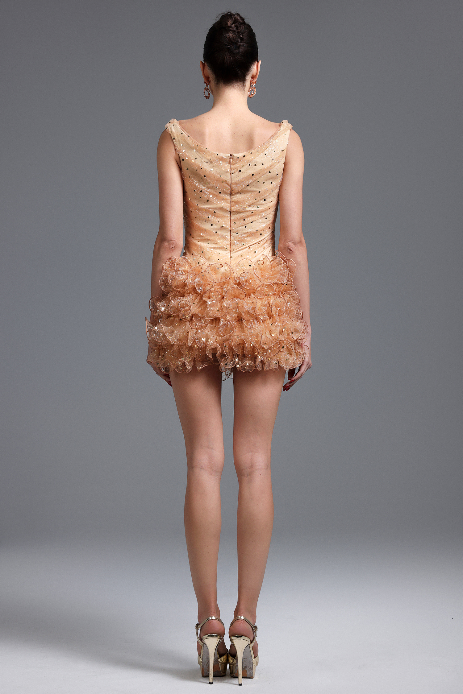 Veronic Romantic Embellished Sleeveless Ruffle Sequin Mini Dress