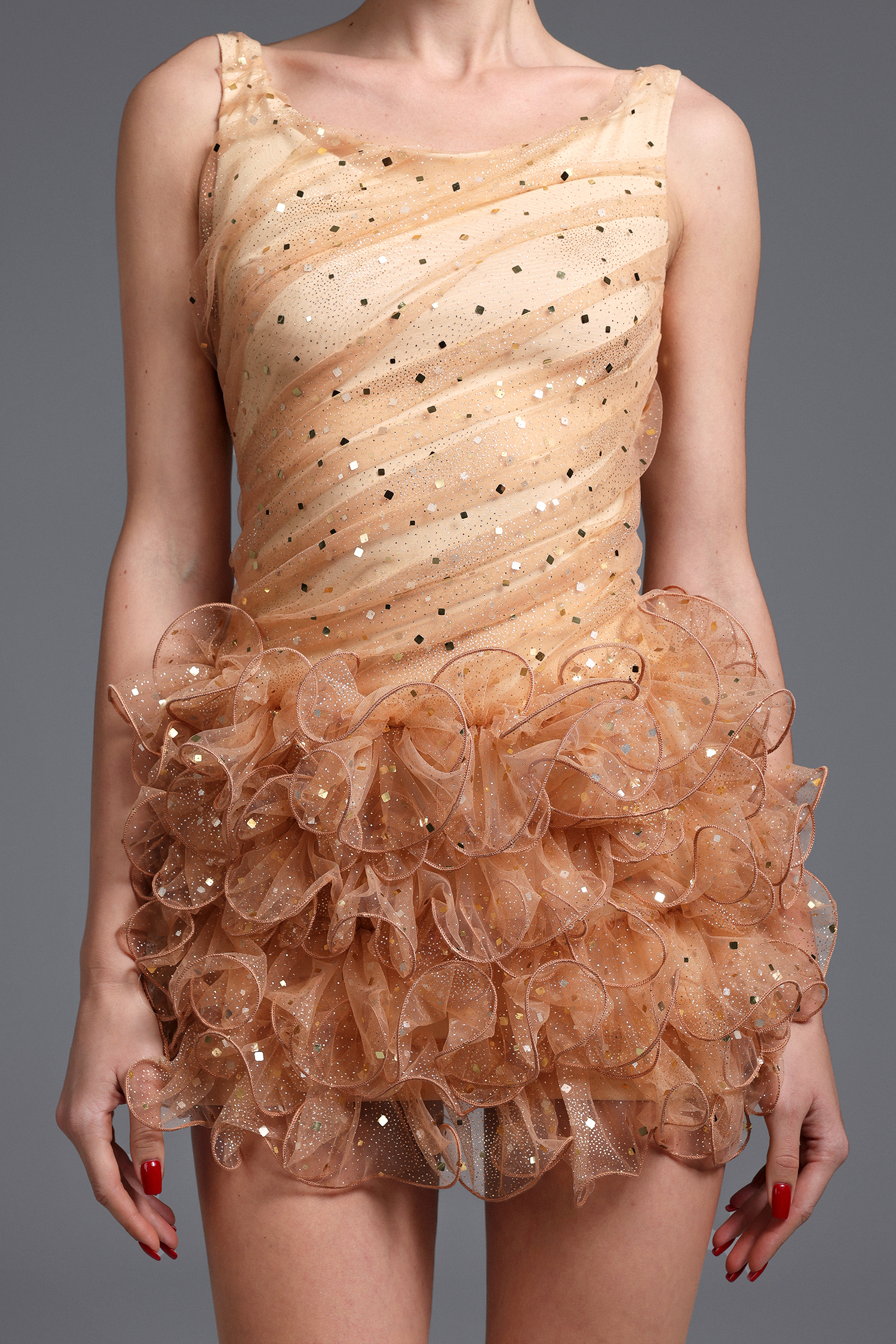 Veronic Romantic Embellished Sleeveless Ruffle Sequin Mini Dress