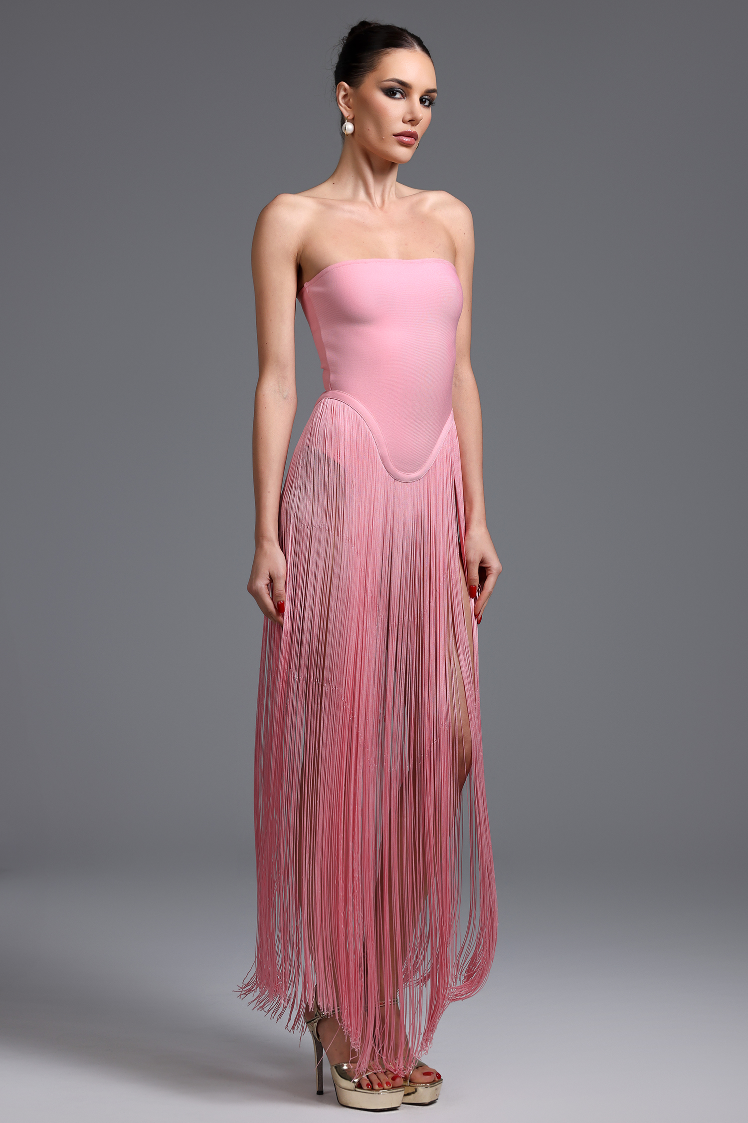 Valentina Strapless Pink Fringe Dress