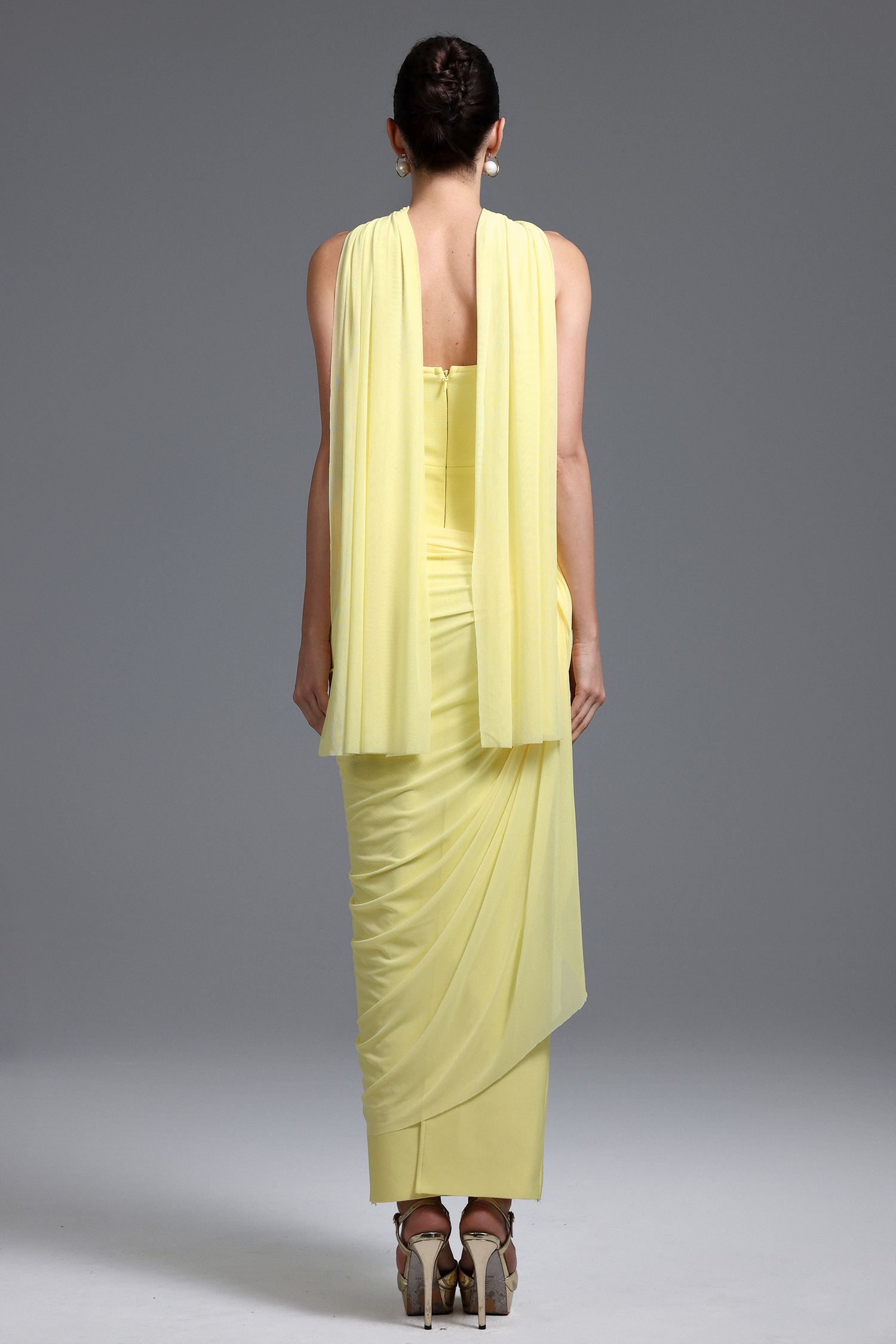 Ophelia Elegant Contour Strapless Rhinestone Draped Bandage Maxi Dress