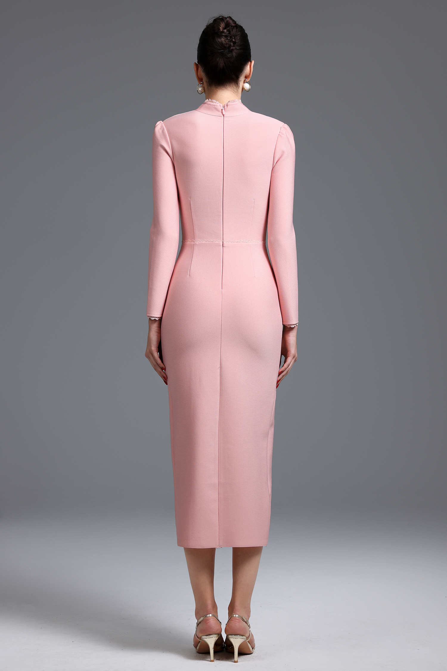 Wenrey Romantic Contour Long Sleeve High Slit Bandage Maxi Dress