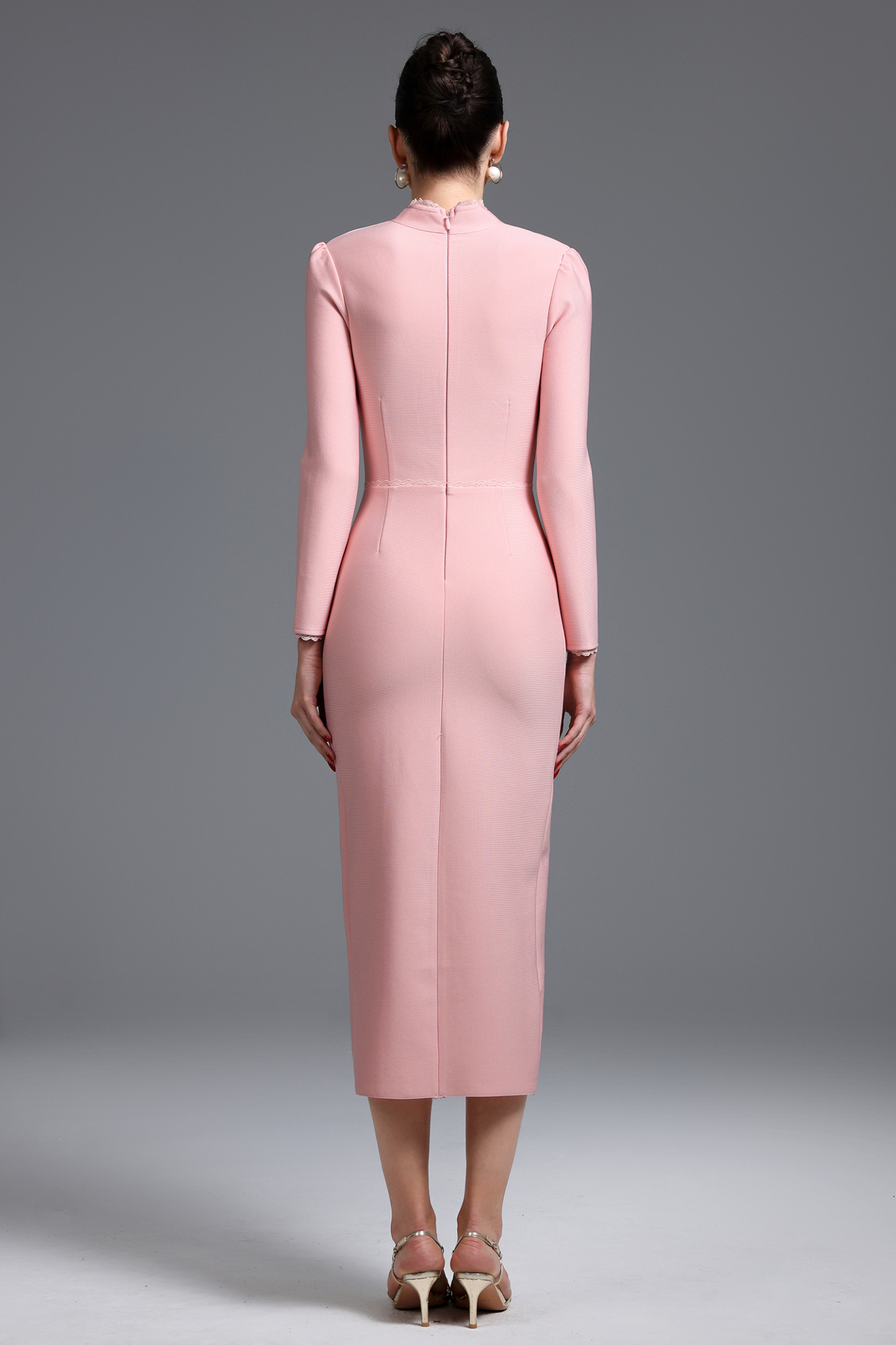 Wenrey Romantic Contour Long Sleeve High Slit Bandage Maxi Dress