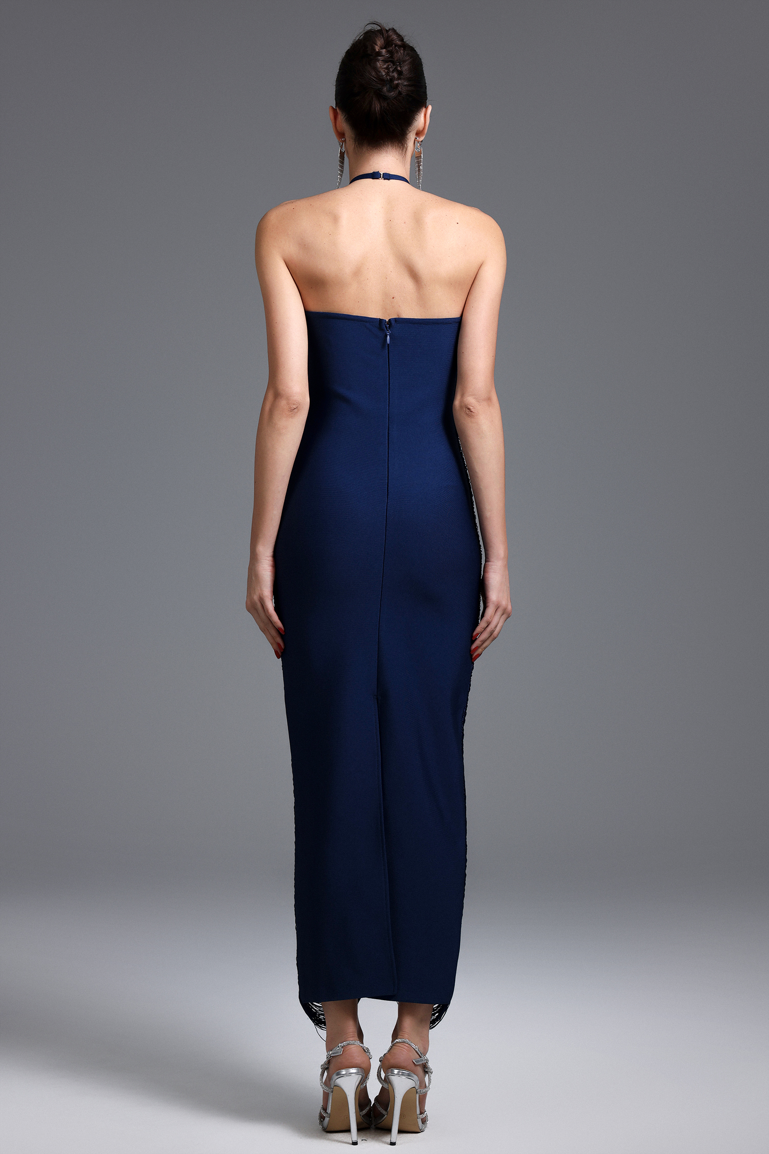 Jozie Classic Contour Halter Fringe Maxi Dress