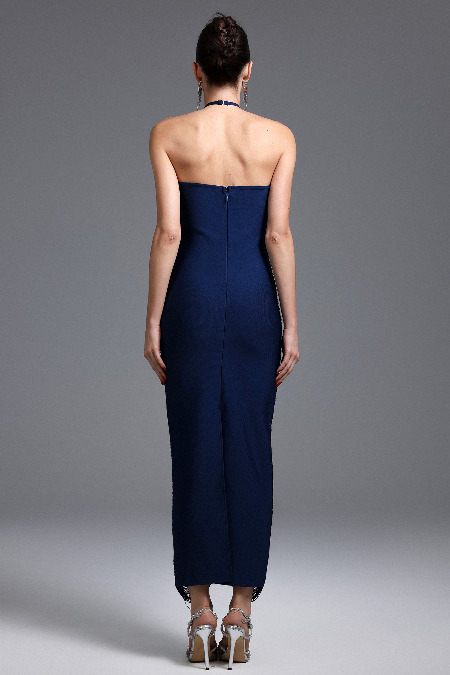 Jozie Classic Contour Halter Fringe Maxi Dress