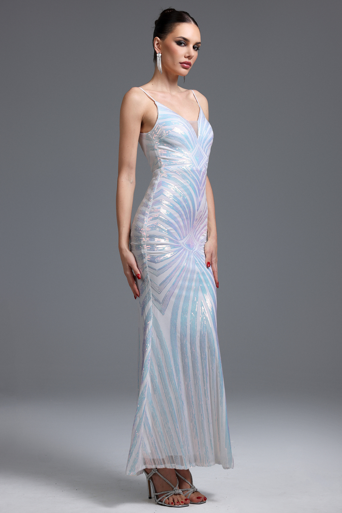 Nevaeh Sexy Contour Geometric Sequin Maxi Dress