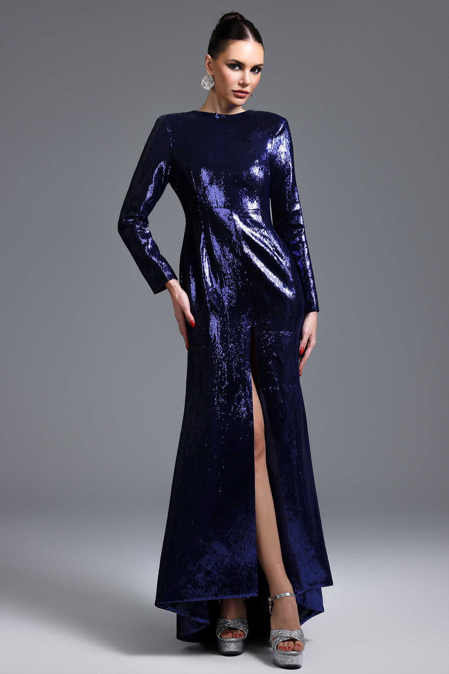 Felicia Glamorous Lustrous Long Sleeve Sequin Maxi Dress