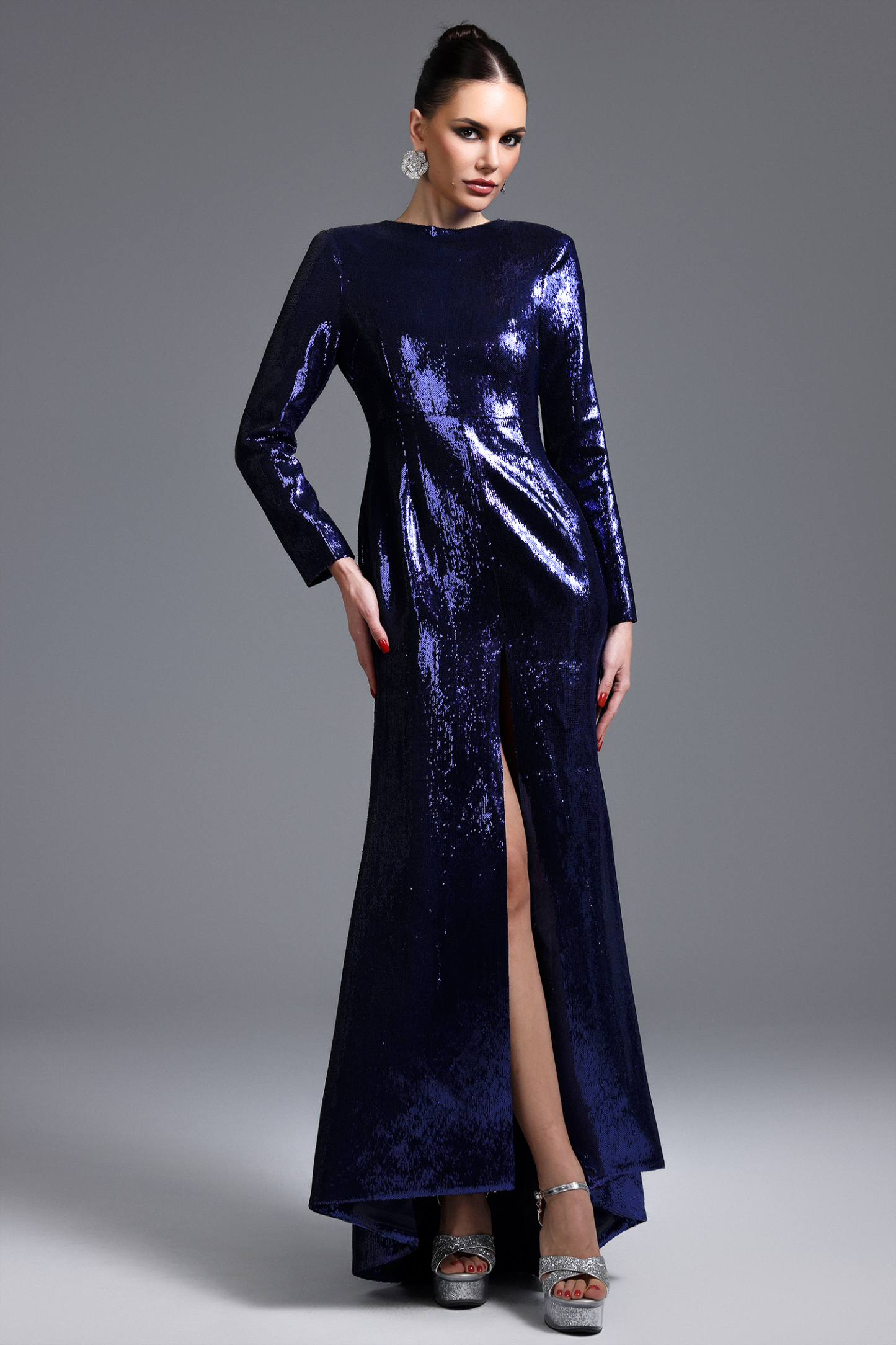 Felicia Glamorous Lustrous Long Sleeve Sequin Maxi Dress