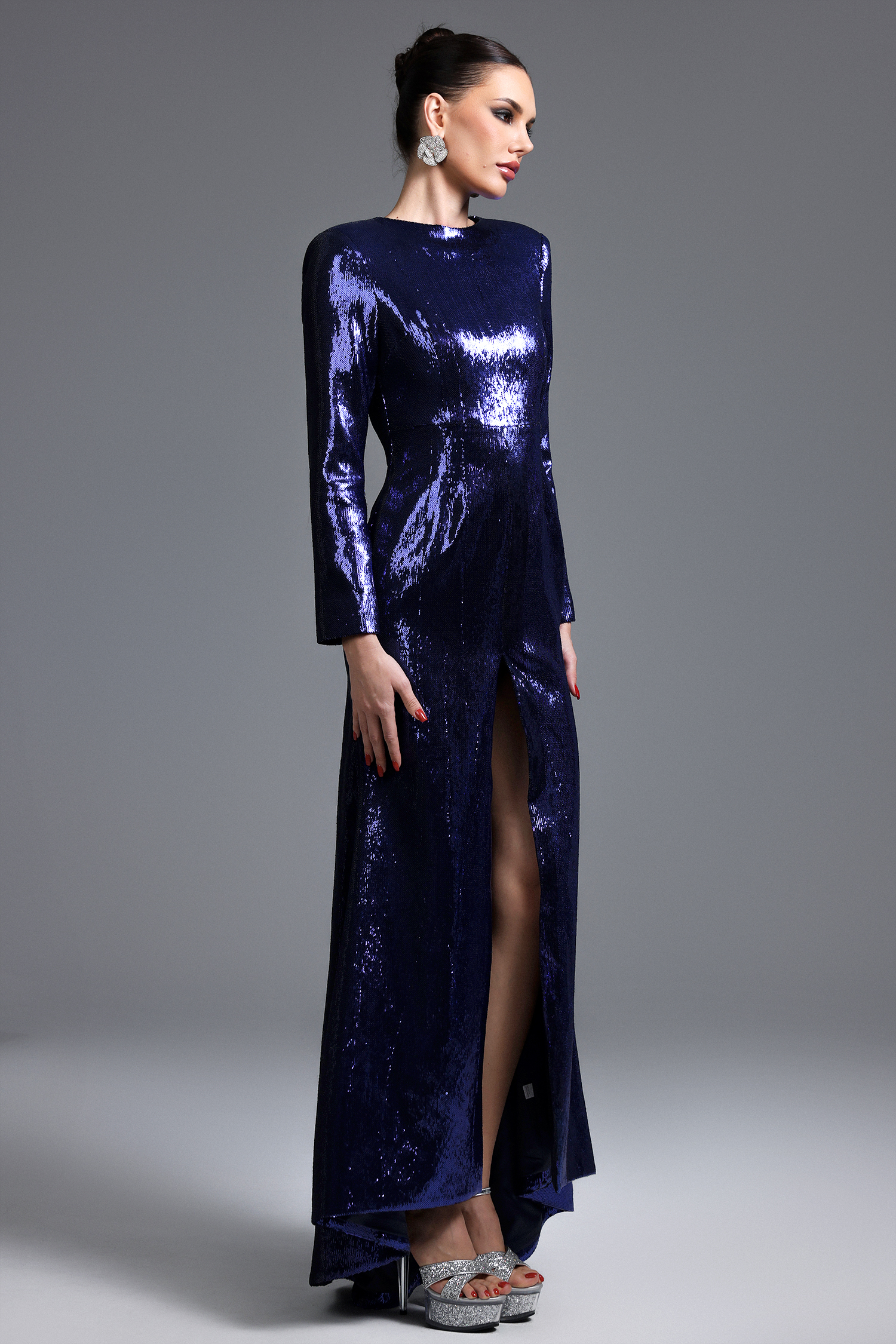 Felicia Glamorous Lustrous Long Sleeve Sequin Maxi Dress