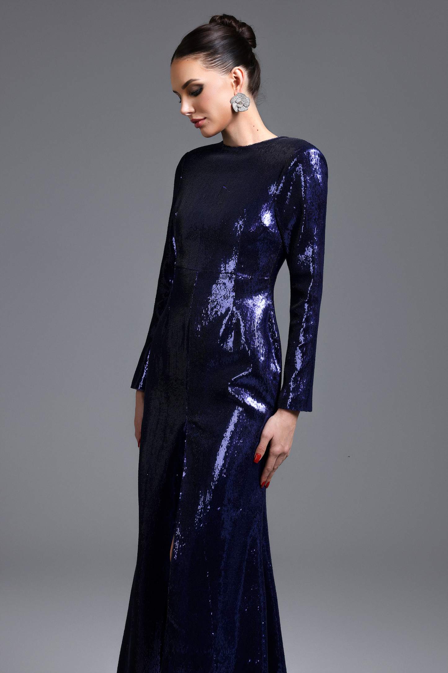 Felicia Glamorous Lustrous Long Sleeve Sequin Maxi Dress