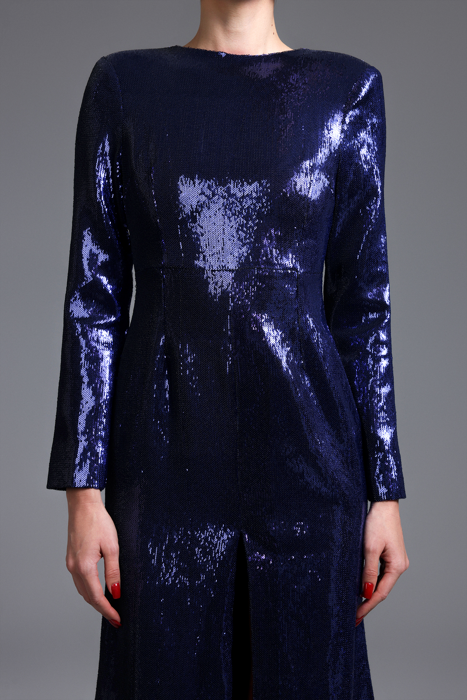 Felicia Glamorous Lustrous Long Sleeve Sequin Maxi Dress