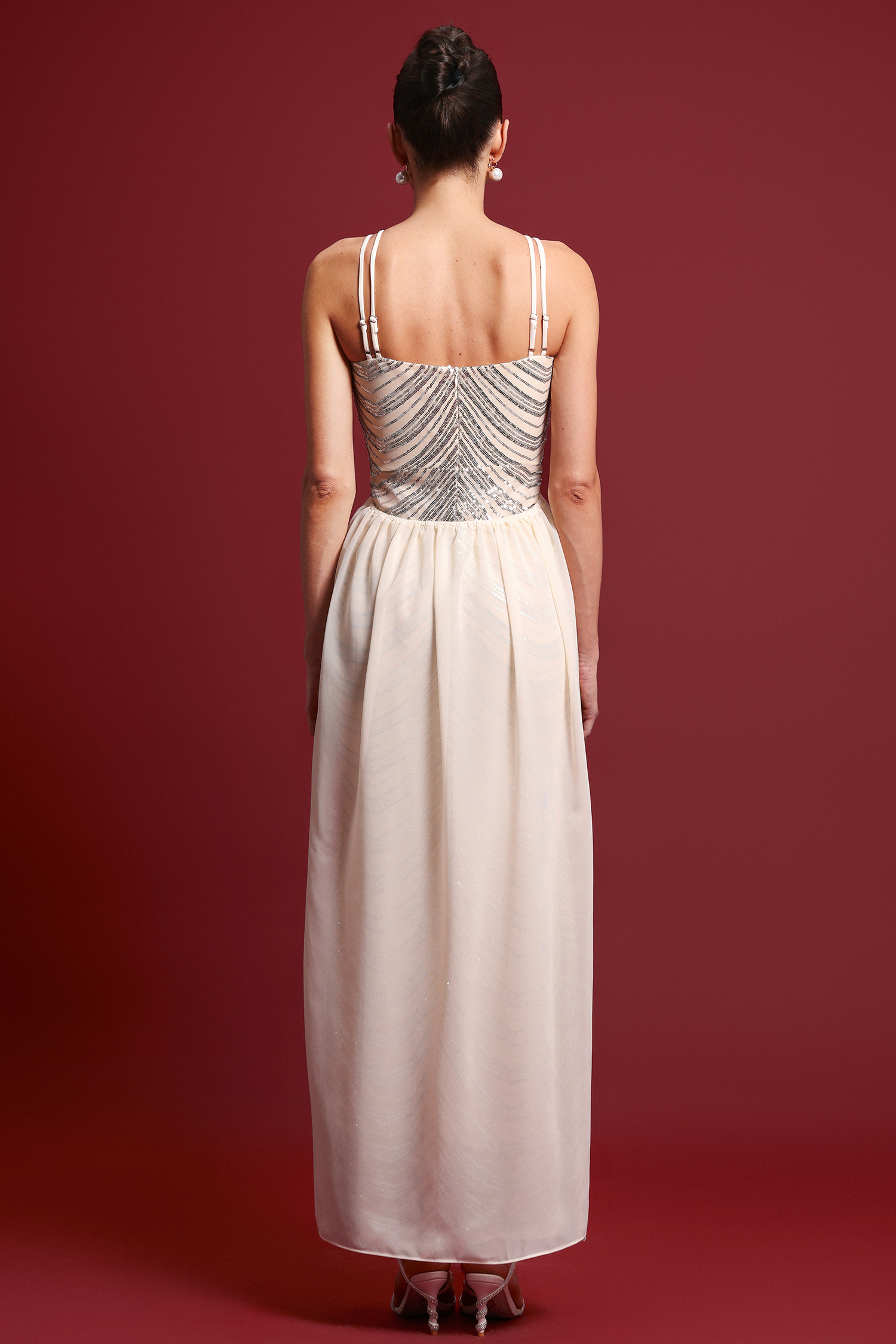 Ritana Elegant Contour Sleeveless Sequin Maxi Dress