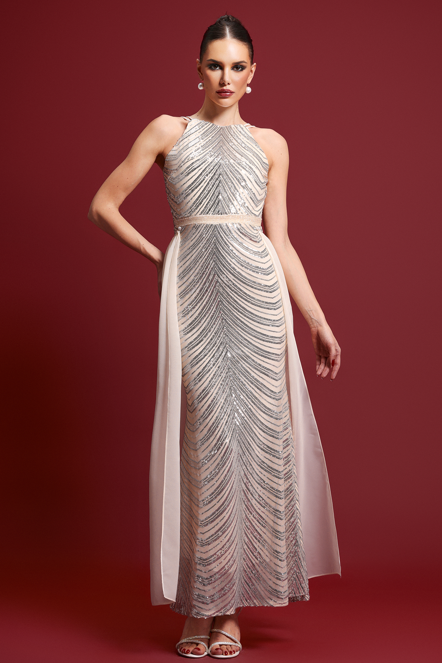 Ritana Elegant Contour Sleeveless Sequin Maxi Dress