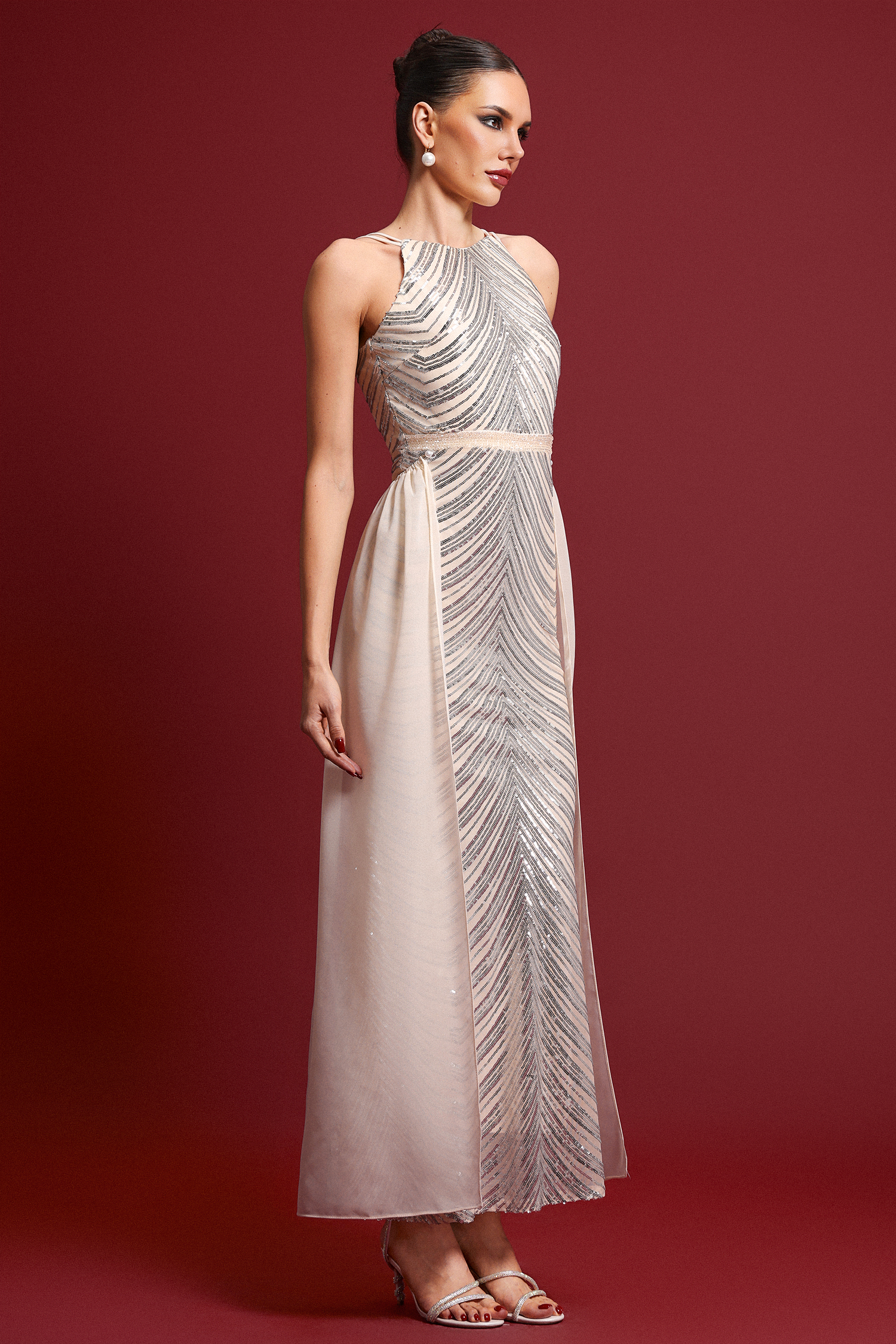 Ritana Elegant Contour Sleeveless Sequin Maxi Dress