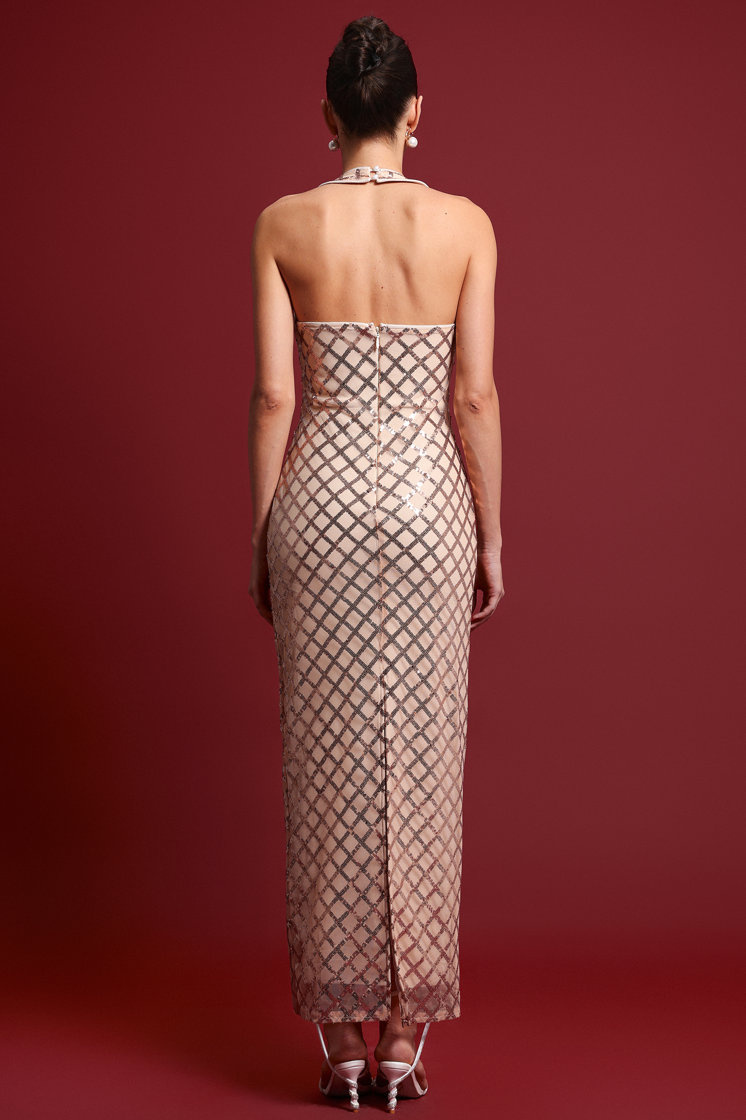 Marlene Glamorous Contour Halter Sequin Bandage Maxi Dress