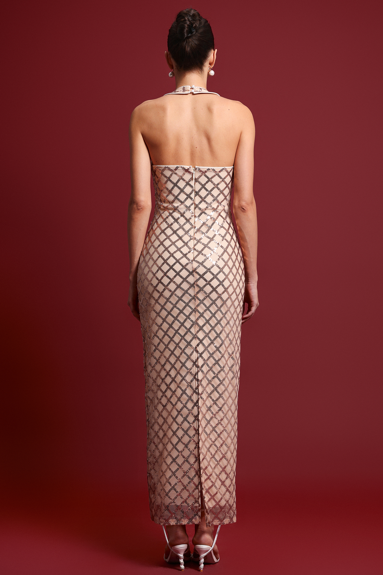 Marlene Glamorous Contour Halter Sequin Bandage Maxi Dress