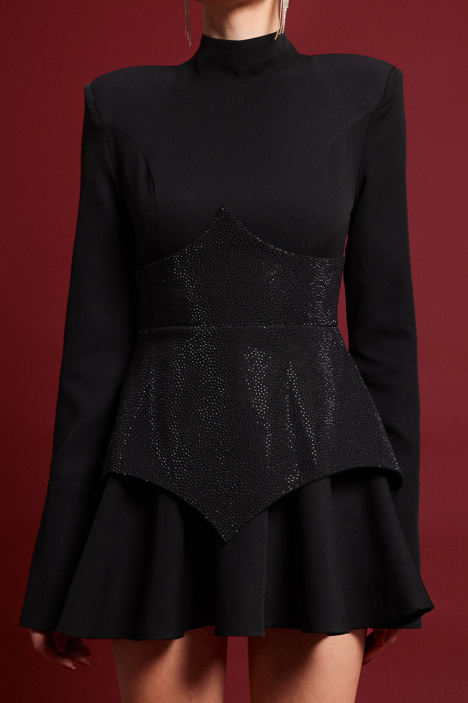 Tanria Classic Tailored Long Sleeve Crystal Mini Dress