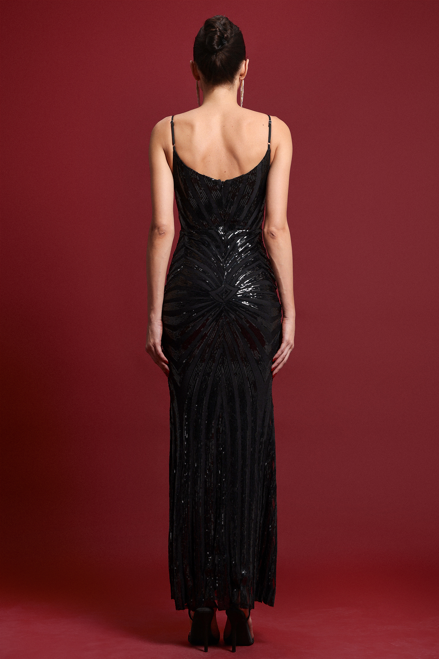 Nevaeh Sexy Contour Geometric Sequin Maxi Dress