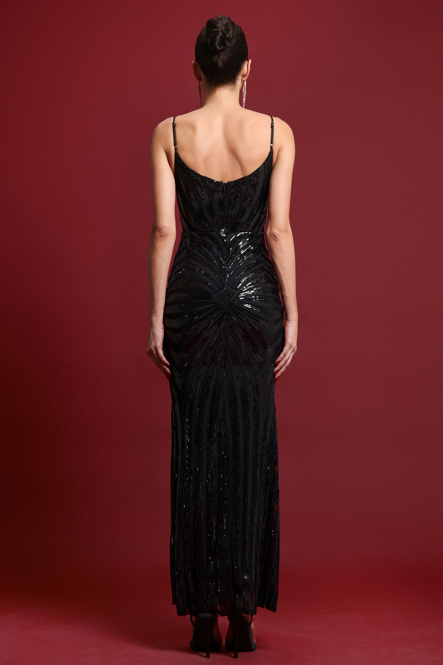 Nevaeh Sexy Contour Geometric Sequin Maxi Dress