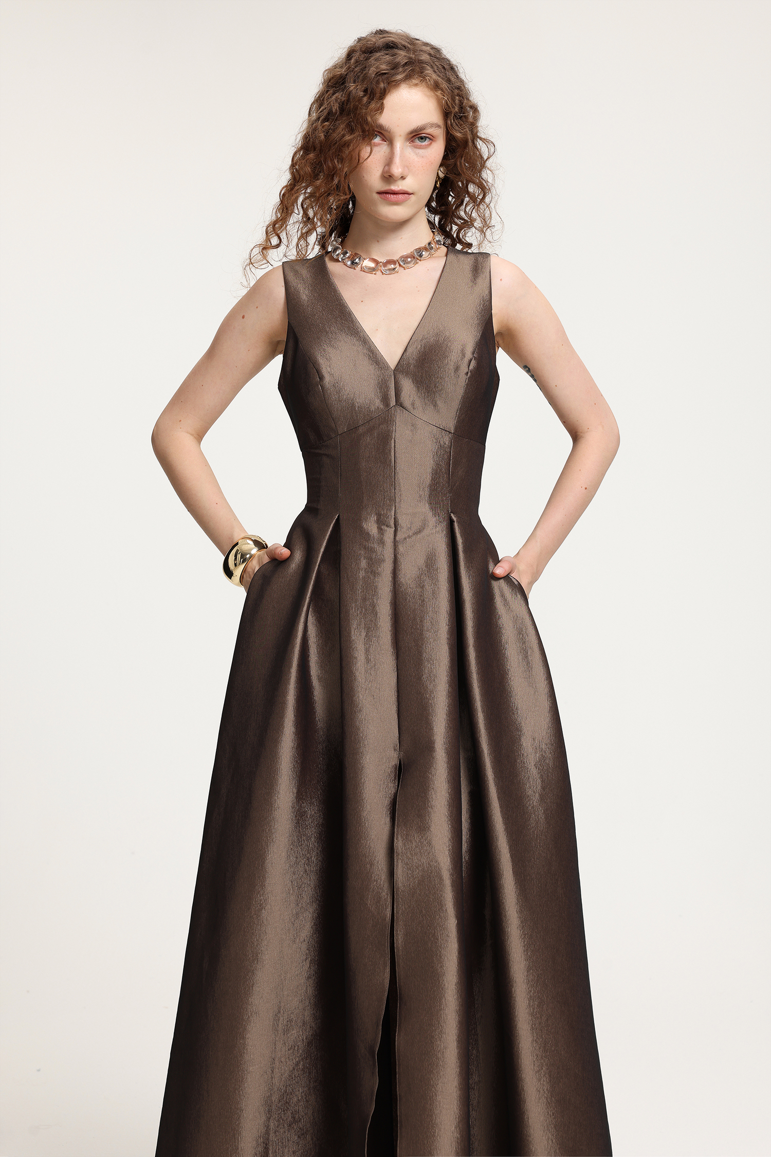 V-Neck Ball Gown Maxi Dress