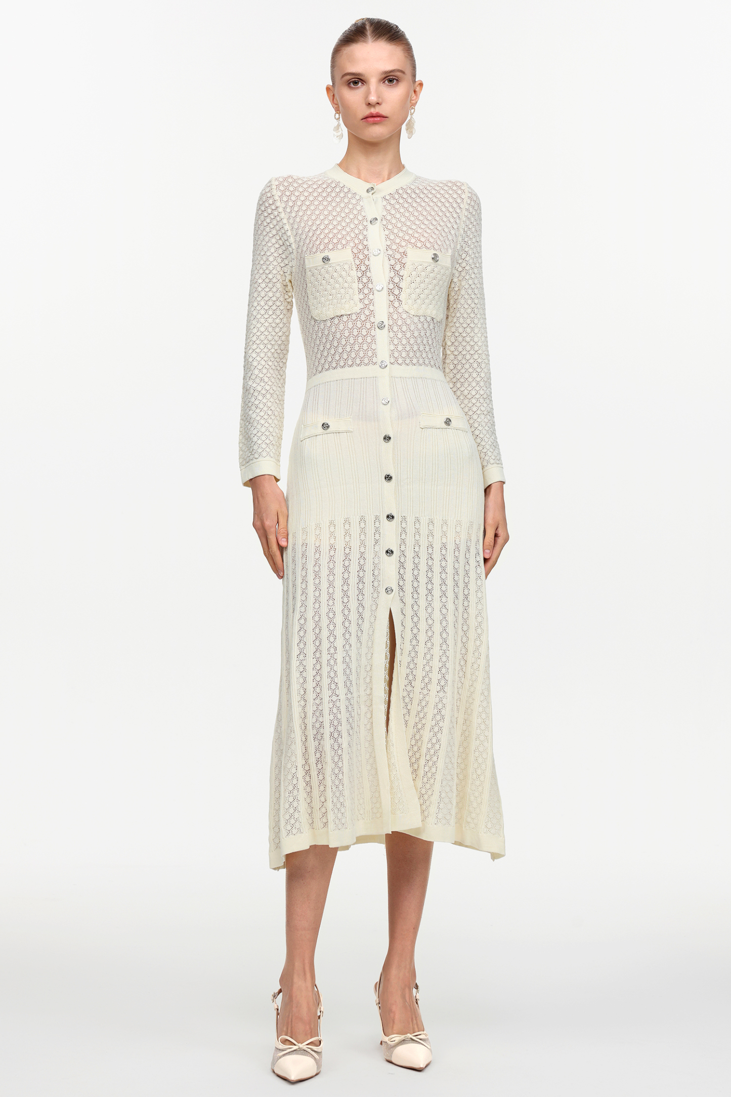 Klore Elegant Contour Round Neck Long Sleeve Knit Maxi Dress