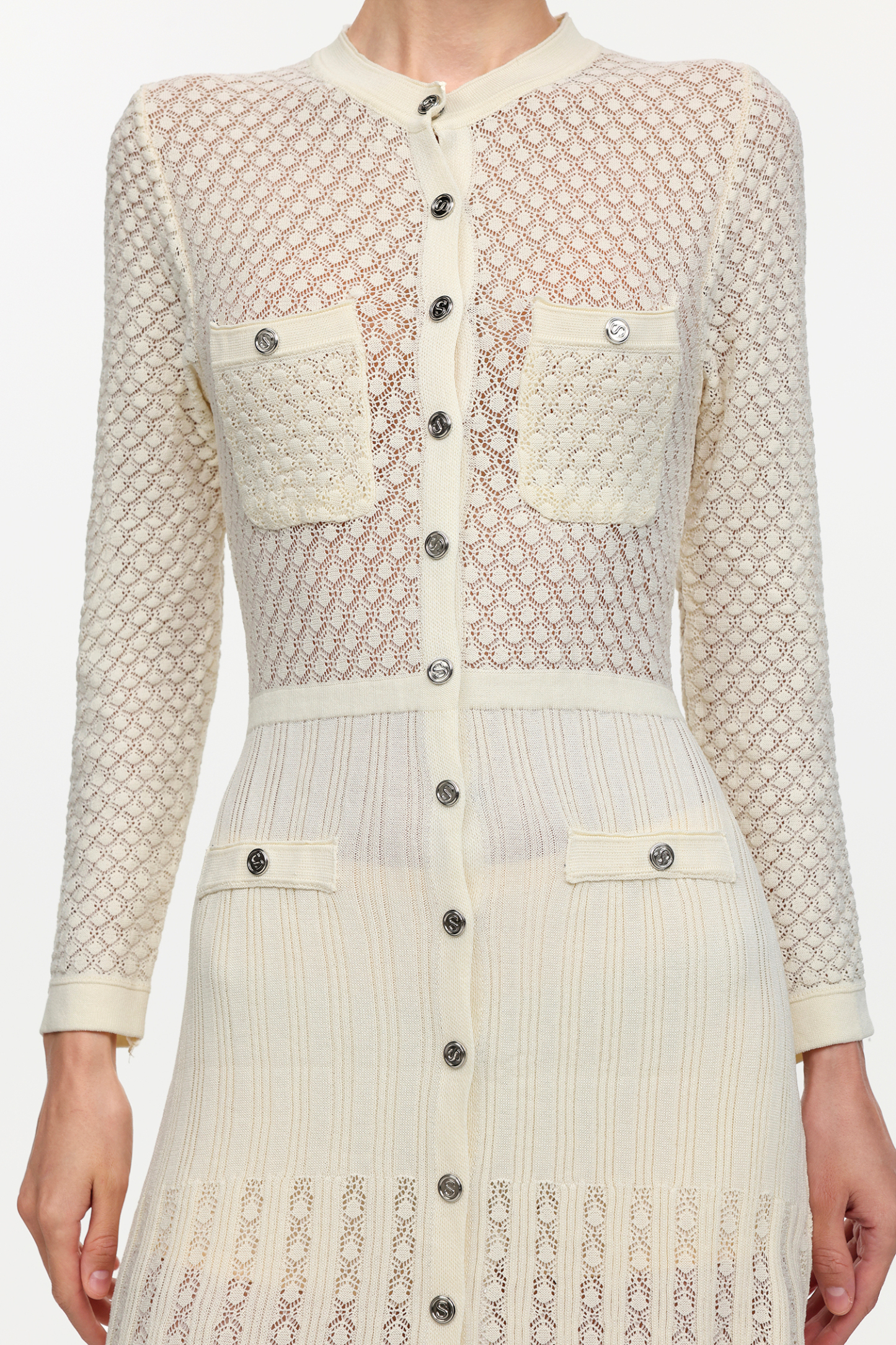 Klore Elegant Contour Round Neck Long Sleeve Knit Maxi Dress