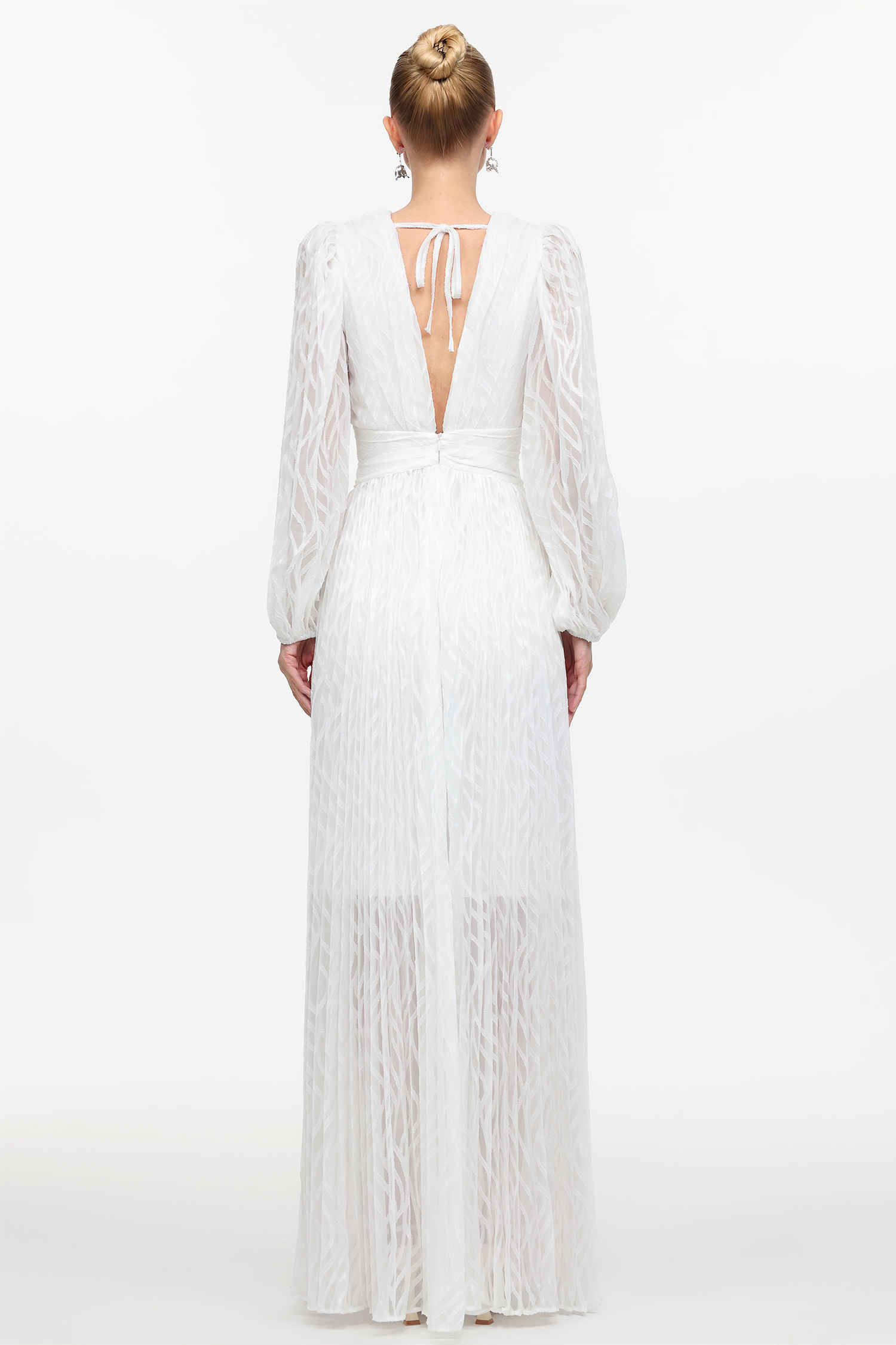 Loretta Resort Flowy V-Neck Long Sleeve Ruched Woven Maxi Dress