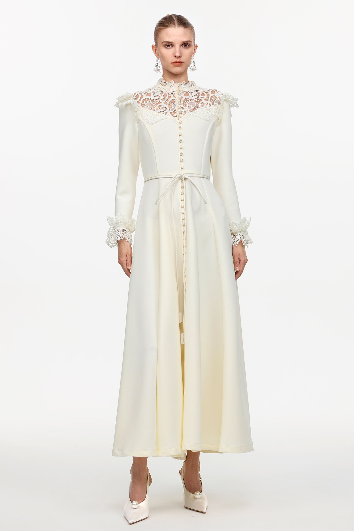 Eudora Romantic Flowy Long Sleeve Lace Woven Maxi Dress