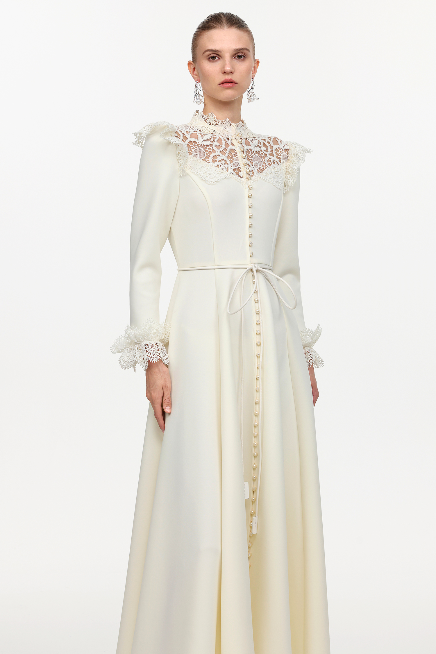 Eudora Romantic Flowy Long Sleeve Lace Woven Maxi Dress