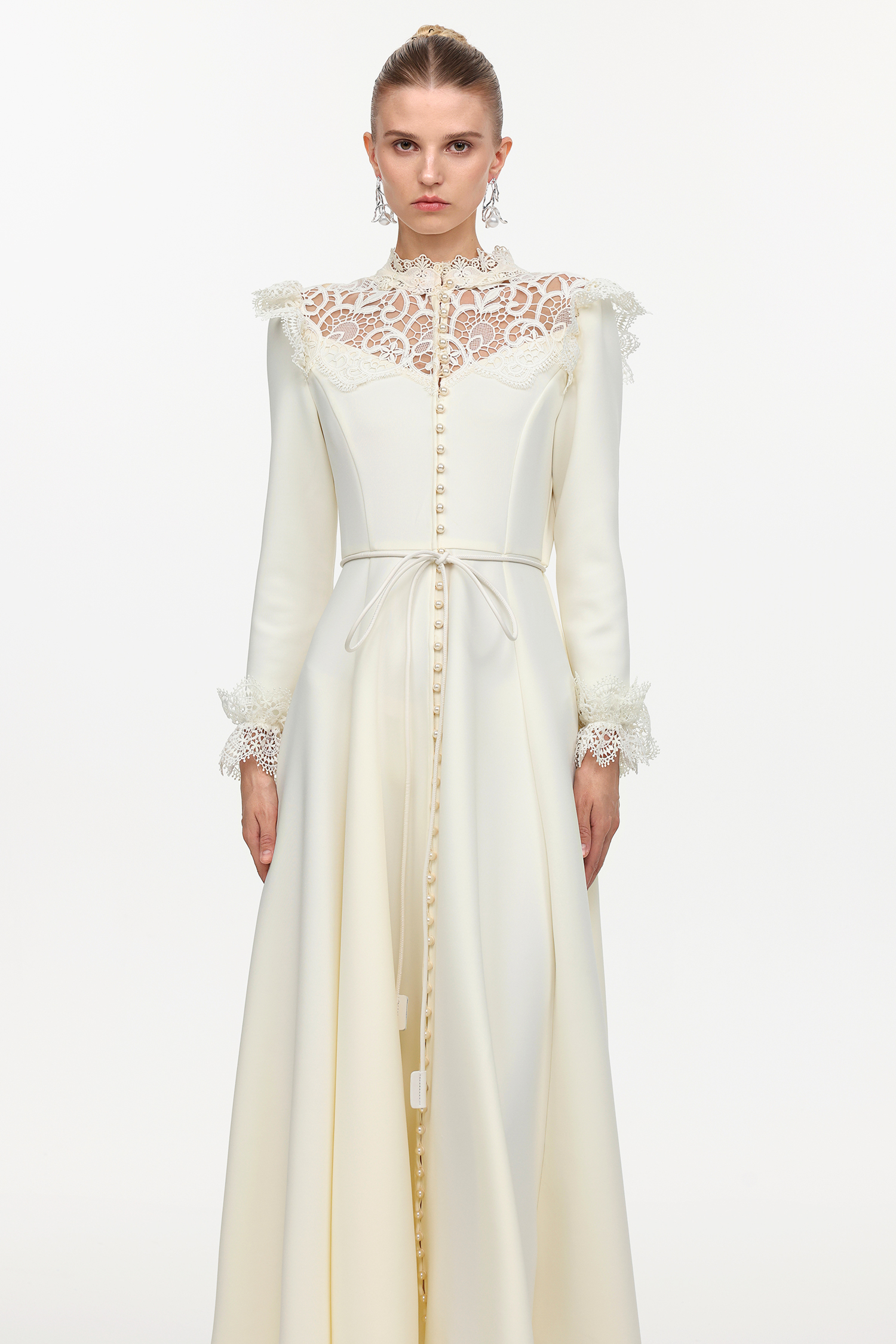 Eudora Romantic Flowy Long Sleeve Lace Woven Maxi Dress