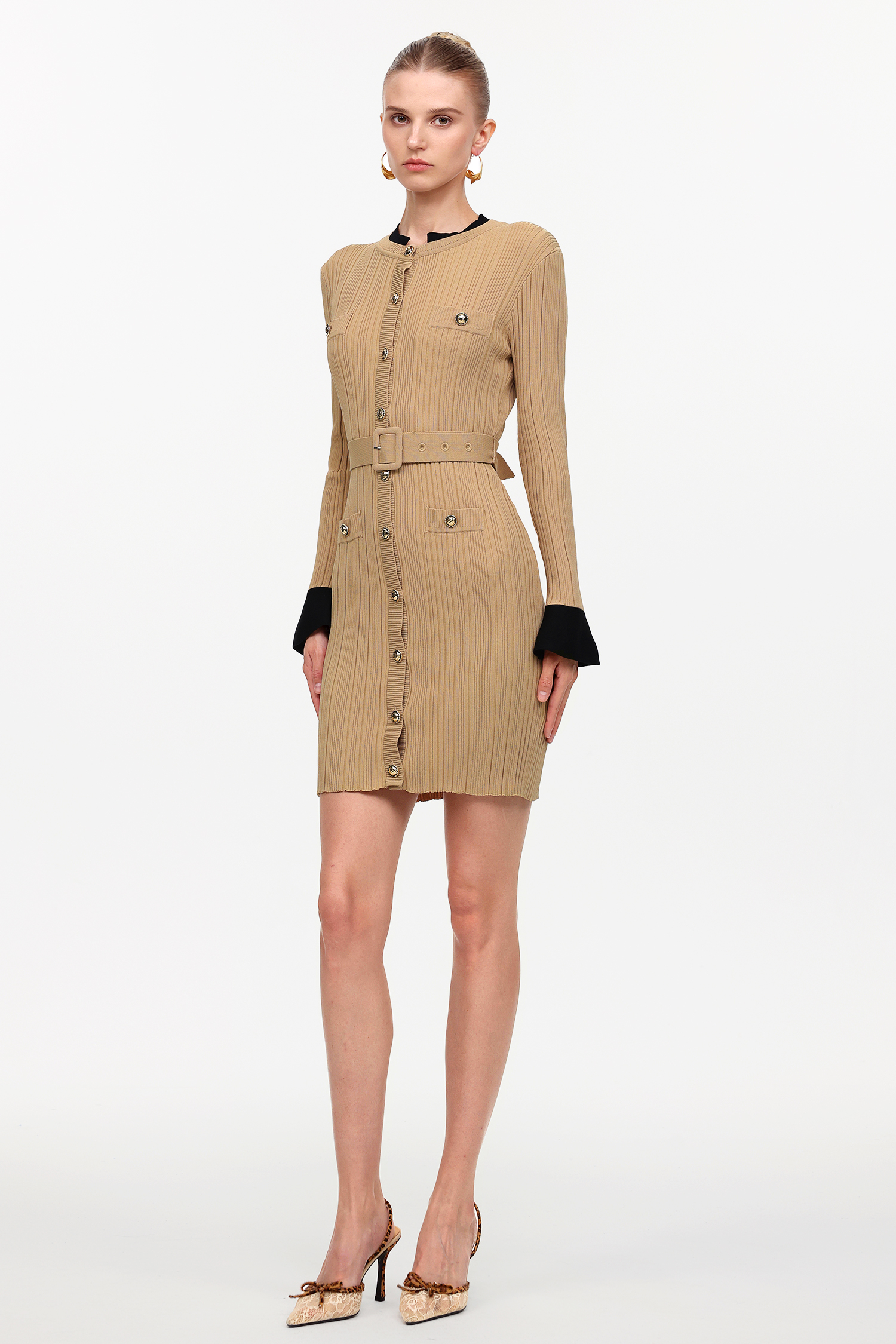 Silila Elegant Contour Round Neck Long Sleeve Knit Mini Dress