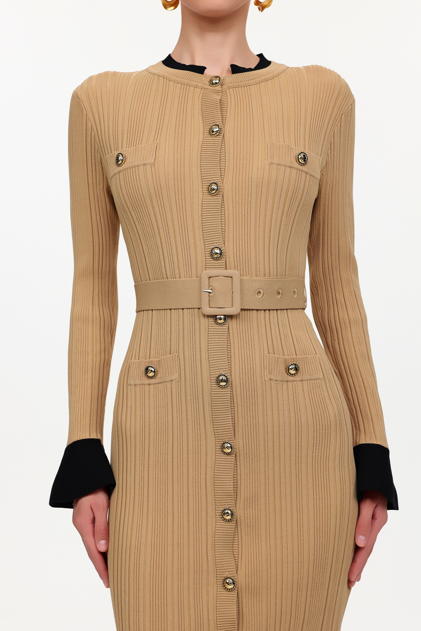 Silila Elegant Contour Round Neck Long Sleeve Knit Mini Dress