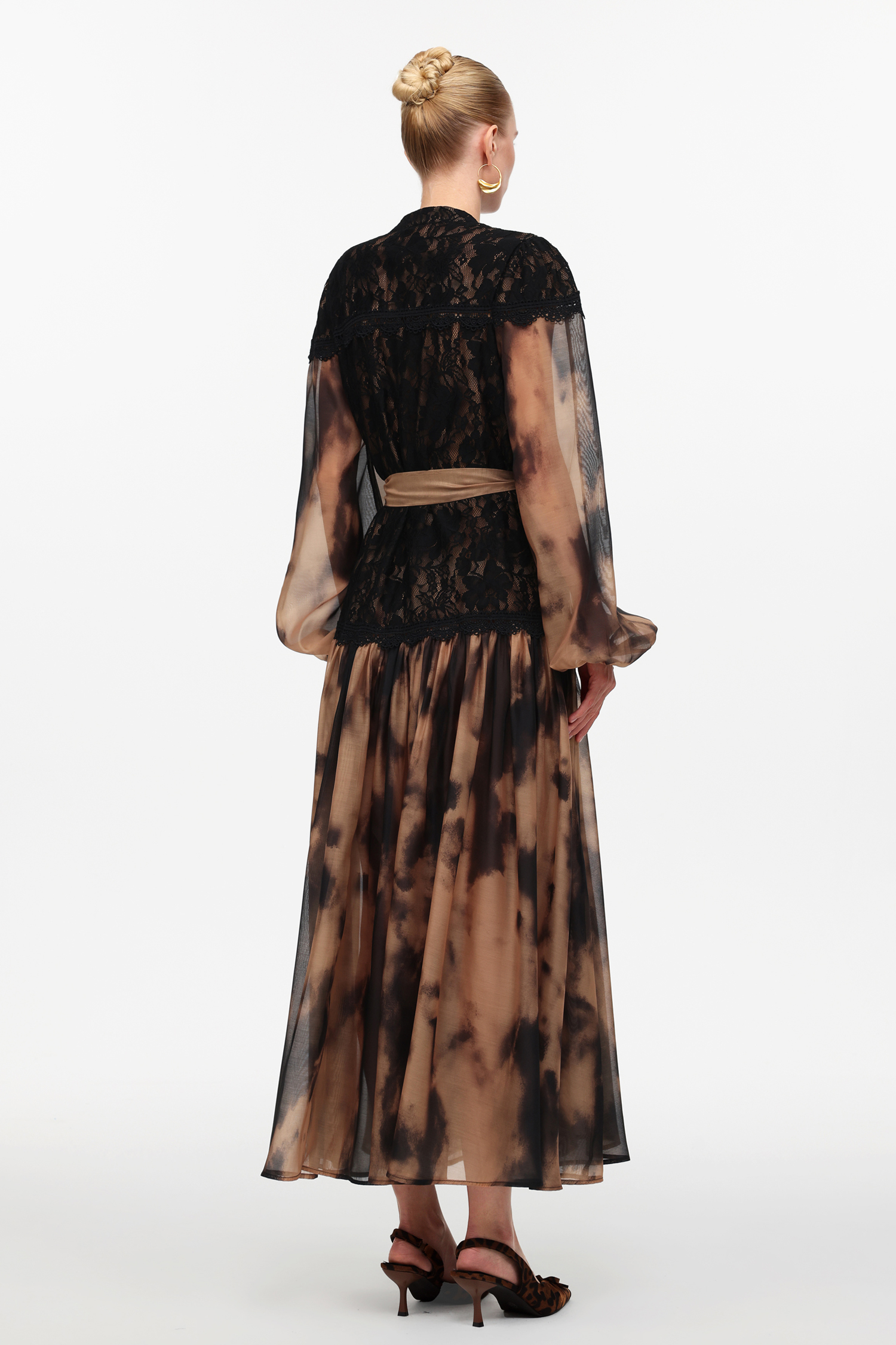 Soraya Romantic Flowy Long Sleeve Lace Printed Woven Maxi Dress