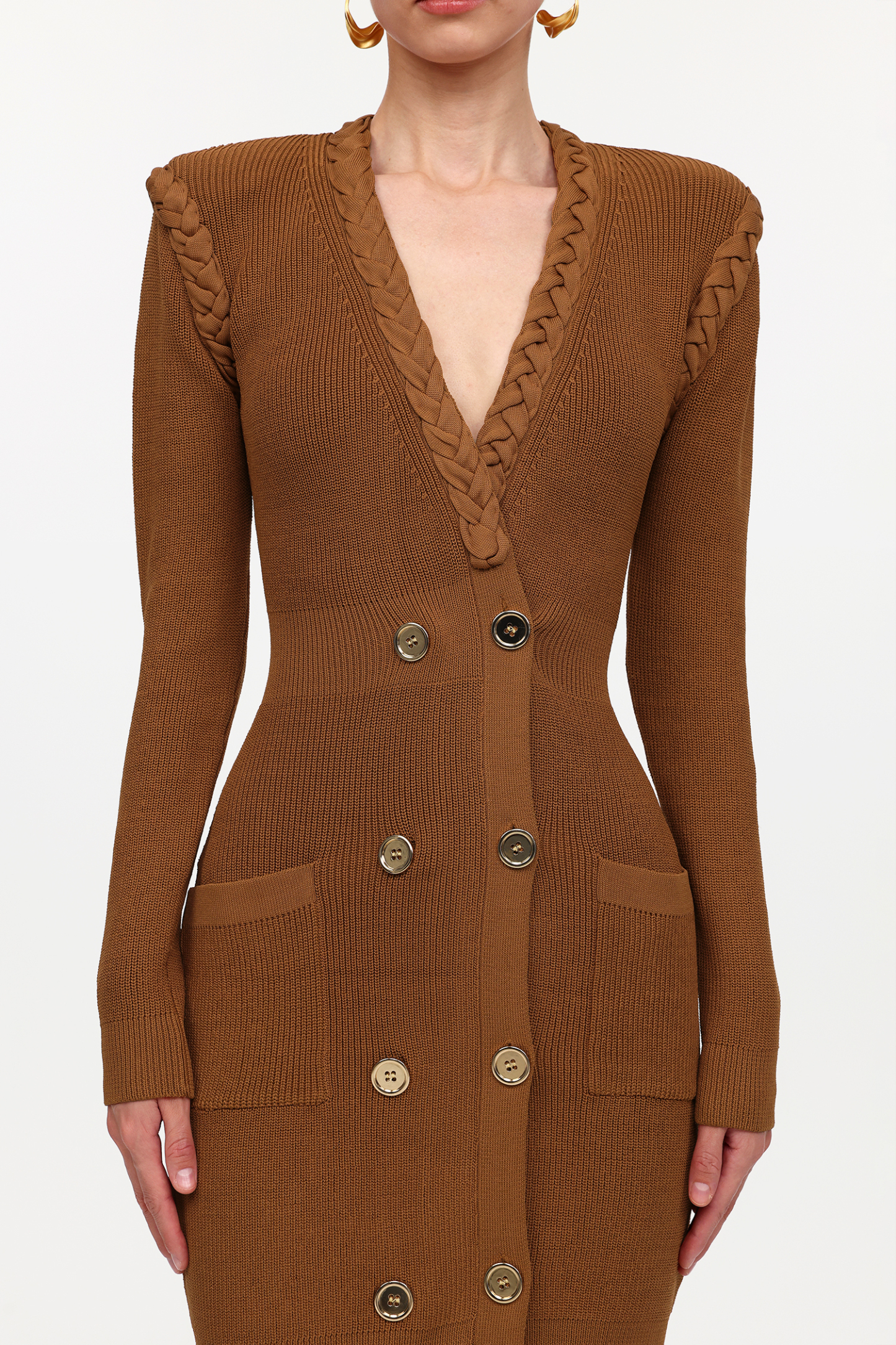 Ulasa Classic Cinched Waist V-Neck Long Sleeve Knit Mini Dress