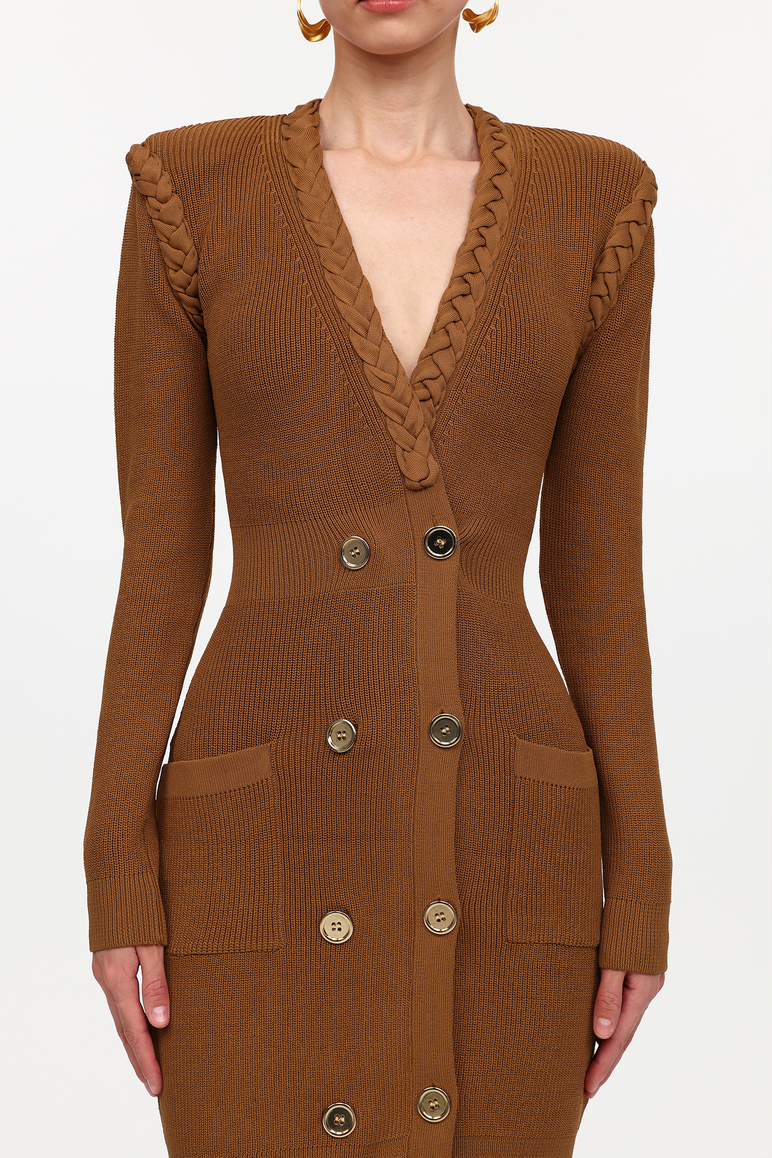 Ulasa Classic Cinched Waist V-Neck Long Sleeve Knit Mini Dress