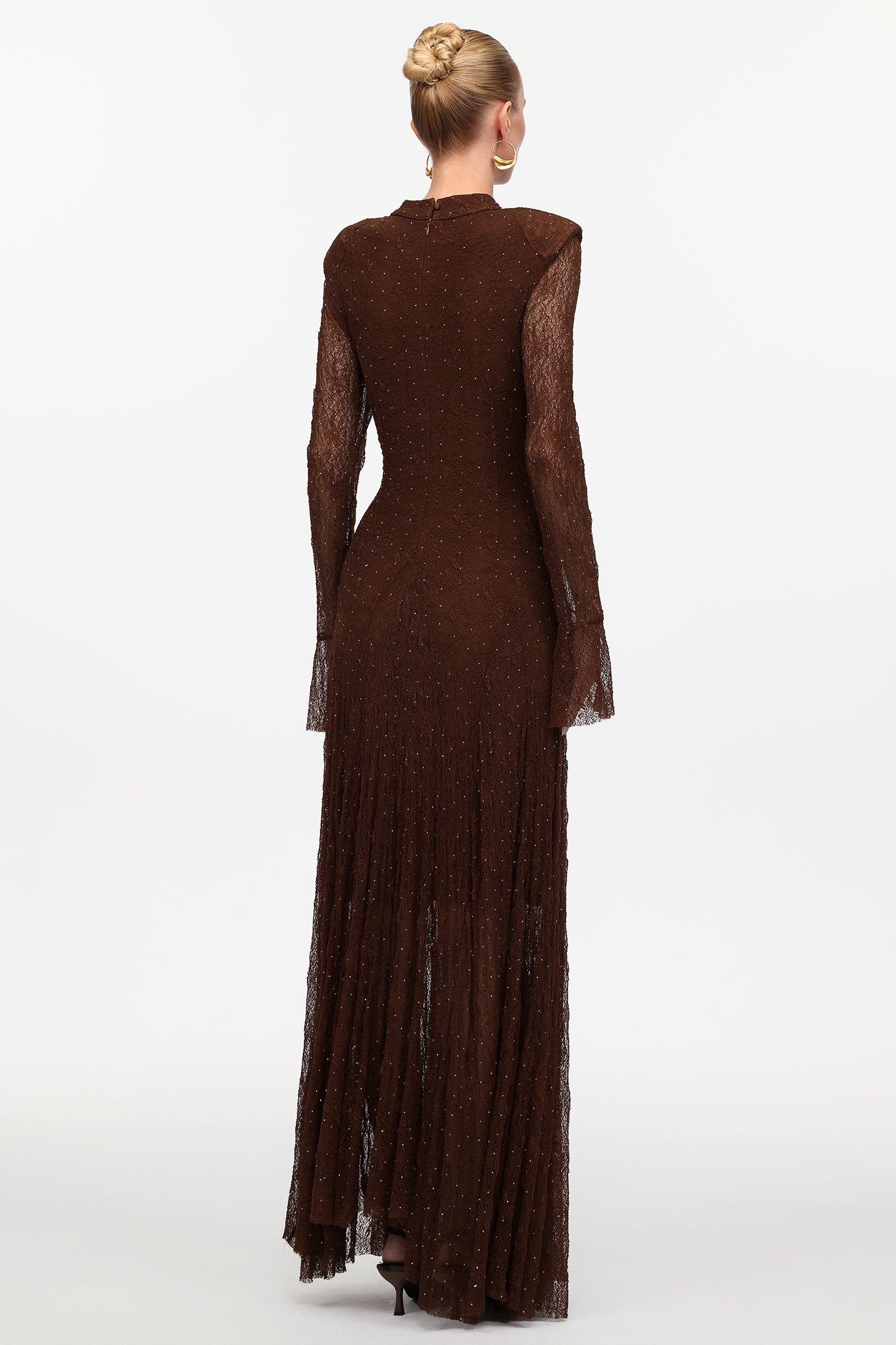 Hunter Elegant Contour Long Sleeve Crystal Lace Maxi Dress