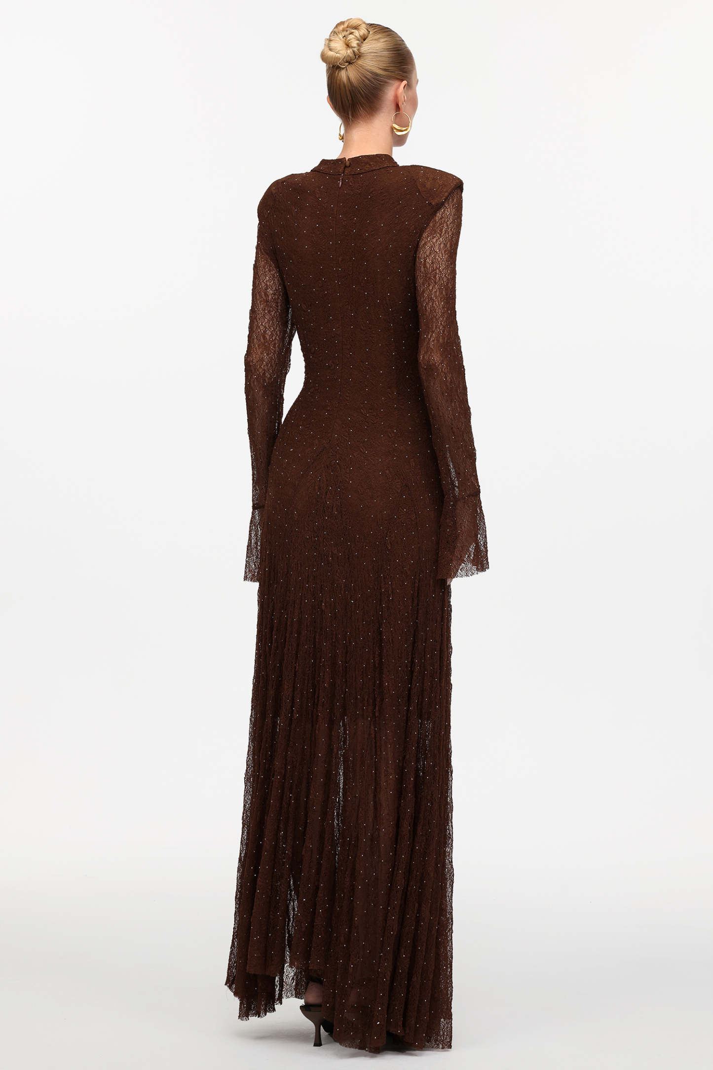 Hunter Elegant Contour Long Sleeve Crystal Lace Maxi Dress