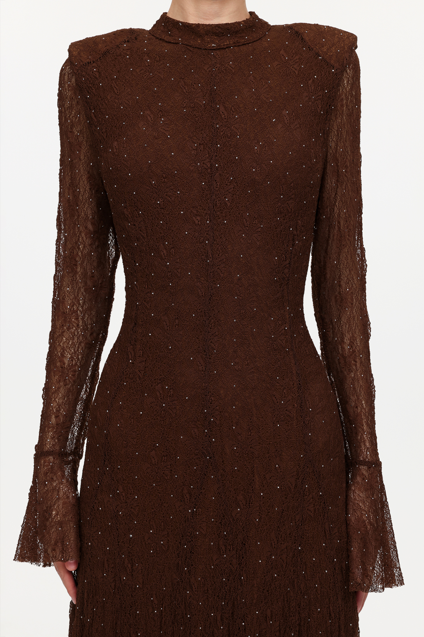 Hunter Elegant Contour Long Sleeve Crystal Lace Maxi Dress