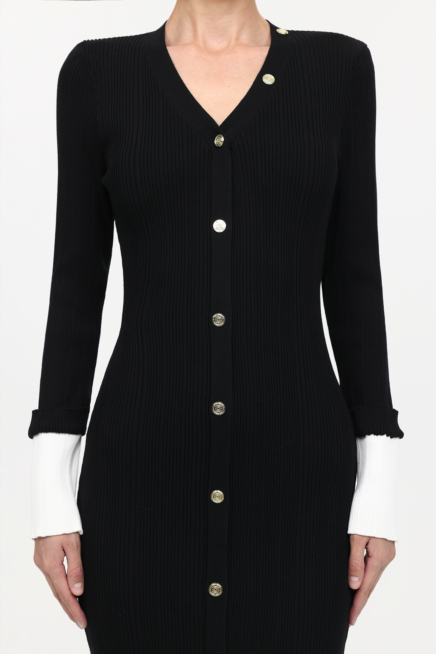 Olapa Elegant Contour V-Neck Long Sleeve Knit Maxi Dress