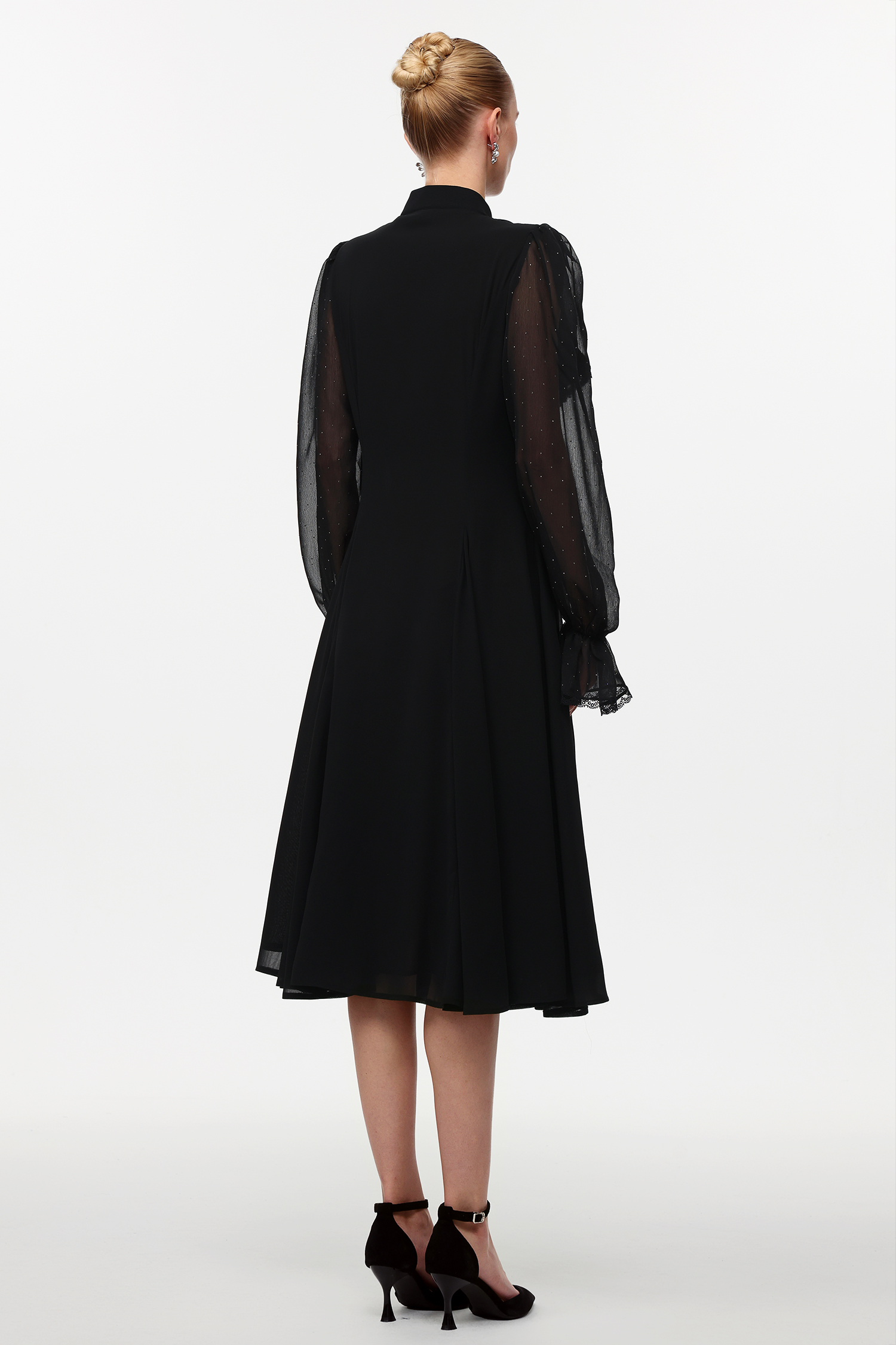 Rakani Chic Flowy Long Sleeve Crystal Falbala Woven Maxi Dress