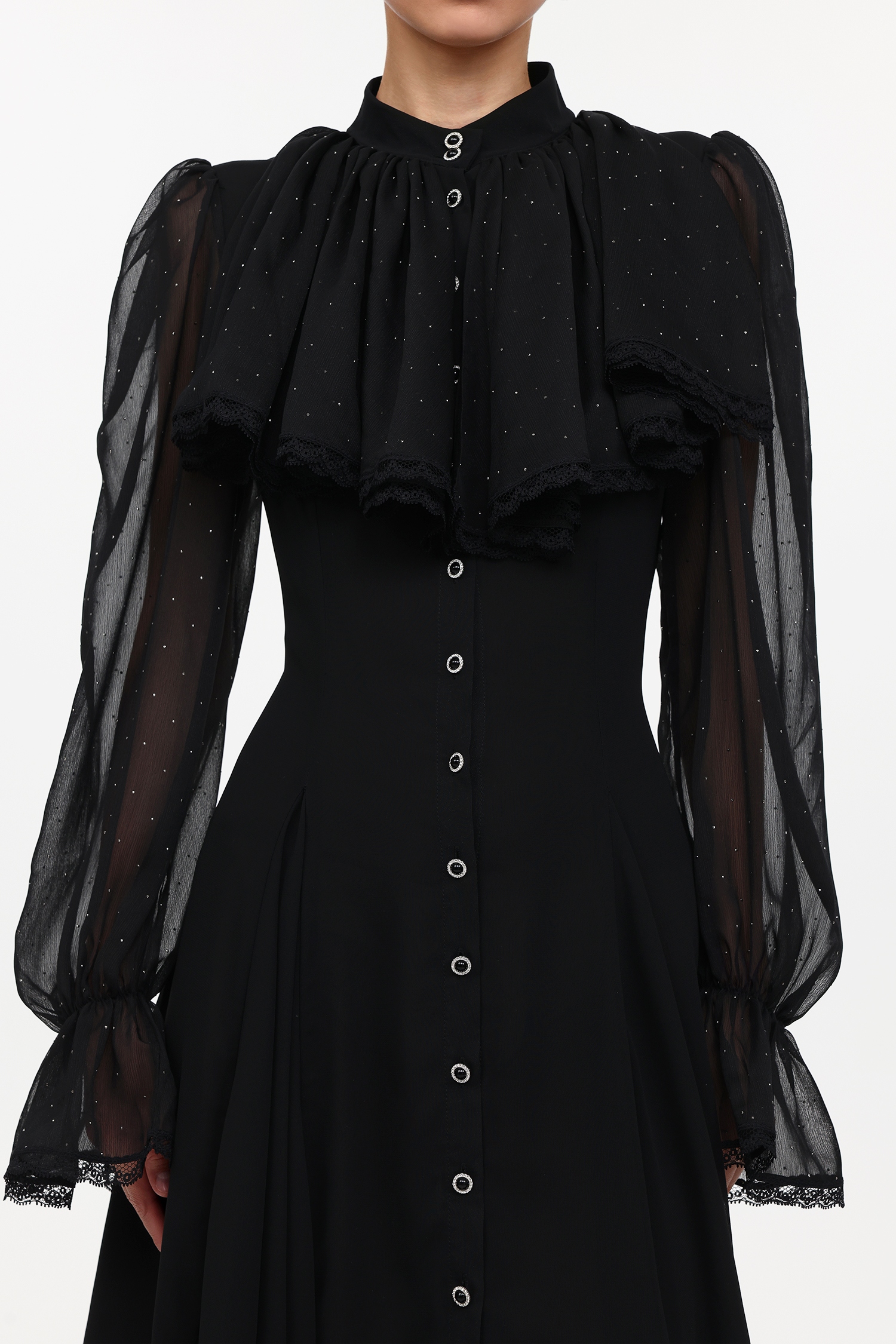 Rakani Chic Flowy Long Sleeve Crystal Falbala Woven Maxi Dress