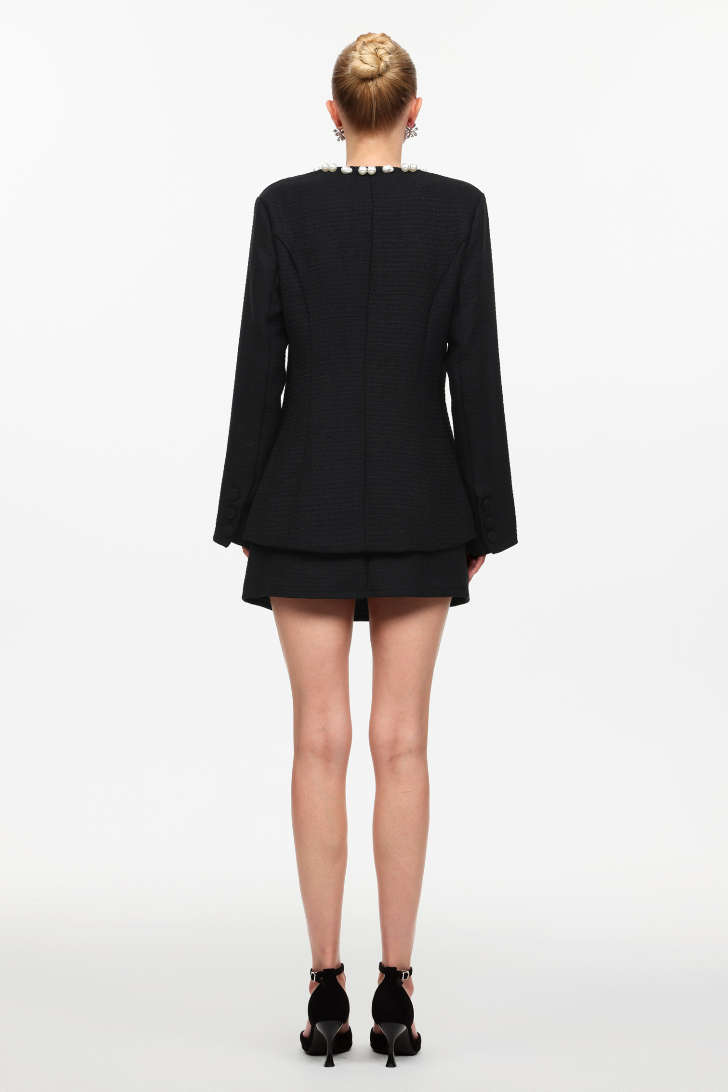 Gabriella Classic Tailored Round Neck Long Sleeve Pearl Woven Top And Skirt Two-Piece Set