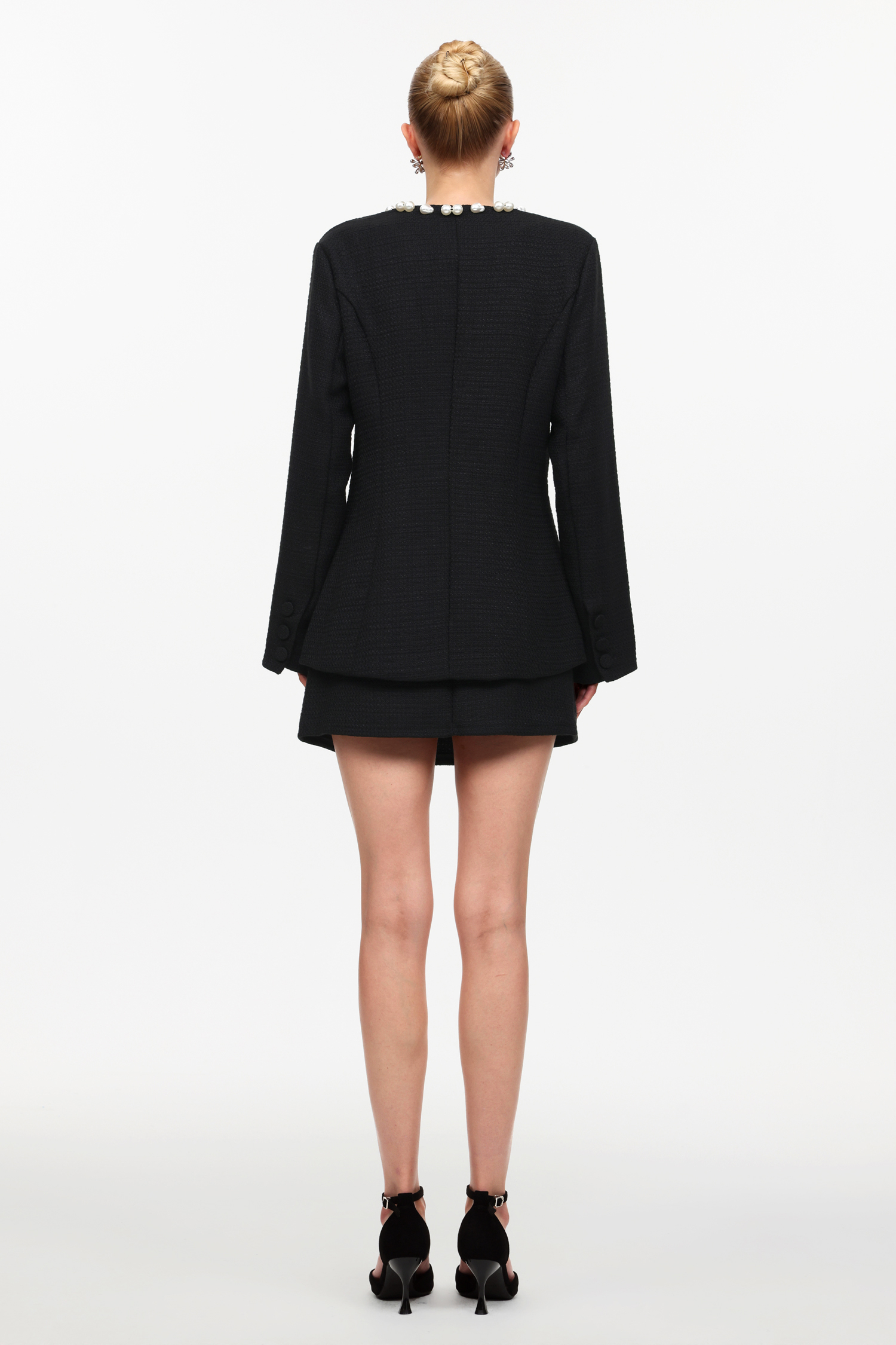 Gabriella Classic Tailored Round Neck Long Sleeve Pearl Woven Top And Skirt Two-Piece Set