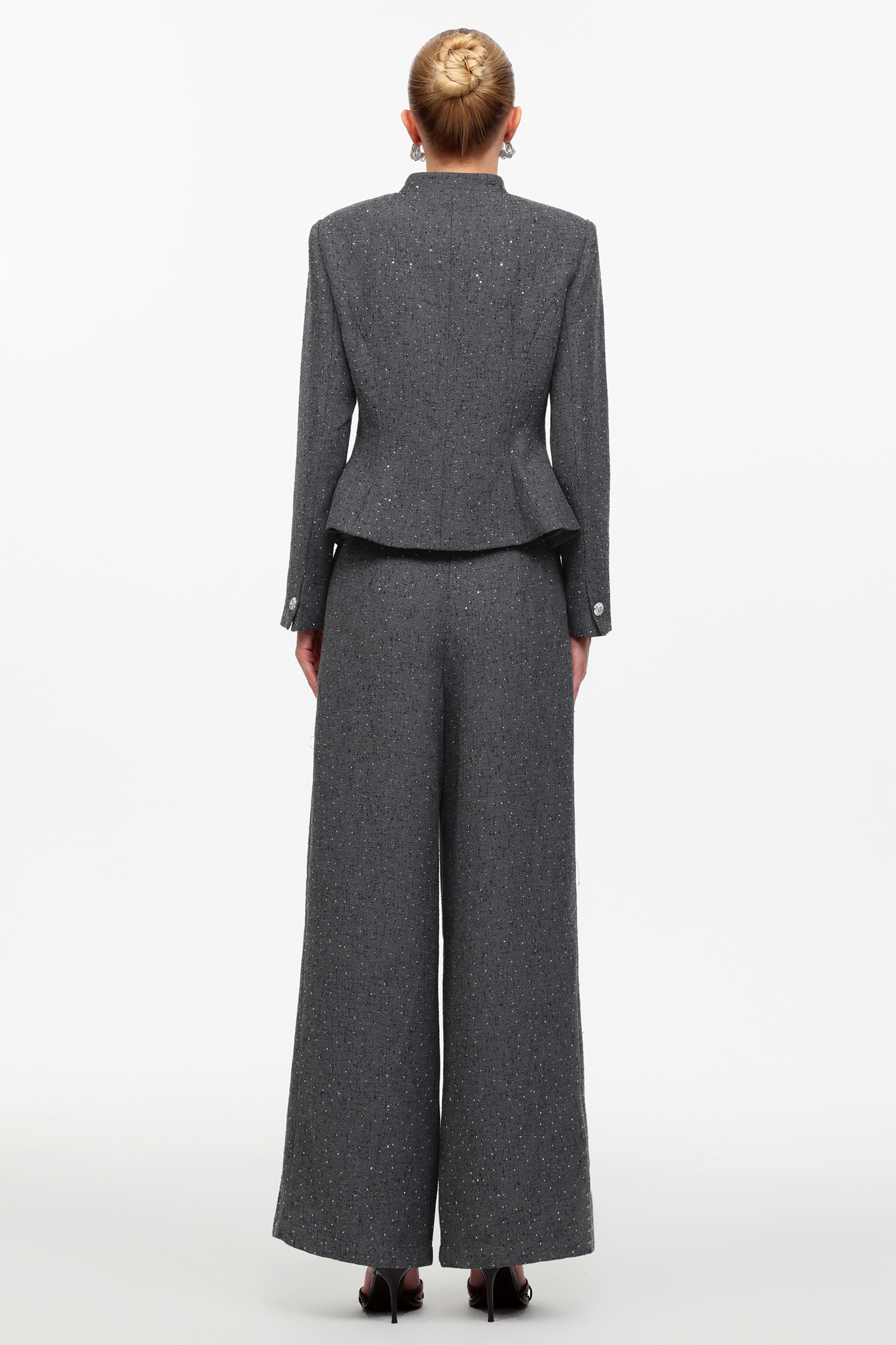 Jye Classic Tailored Long Sleeve Rhinestone Woven Blazer And Pants Two-Piece Set