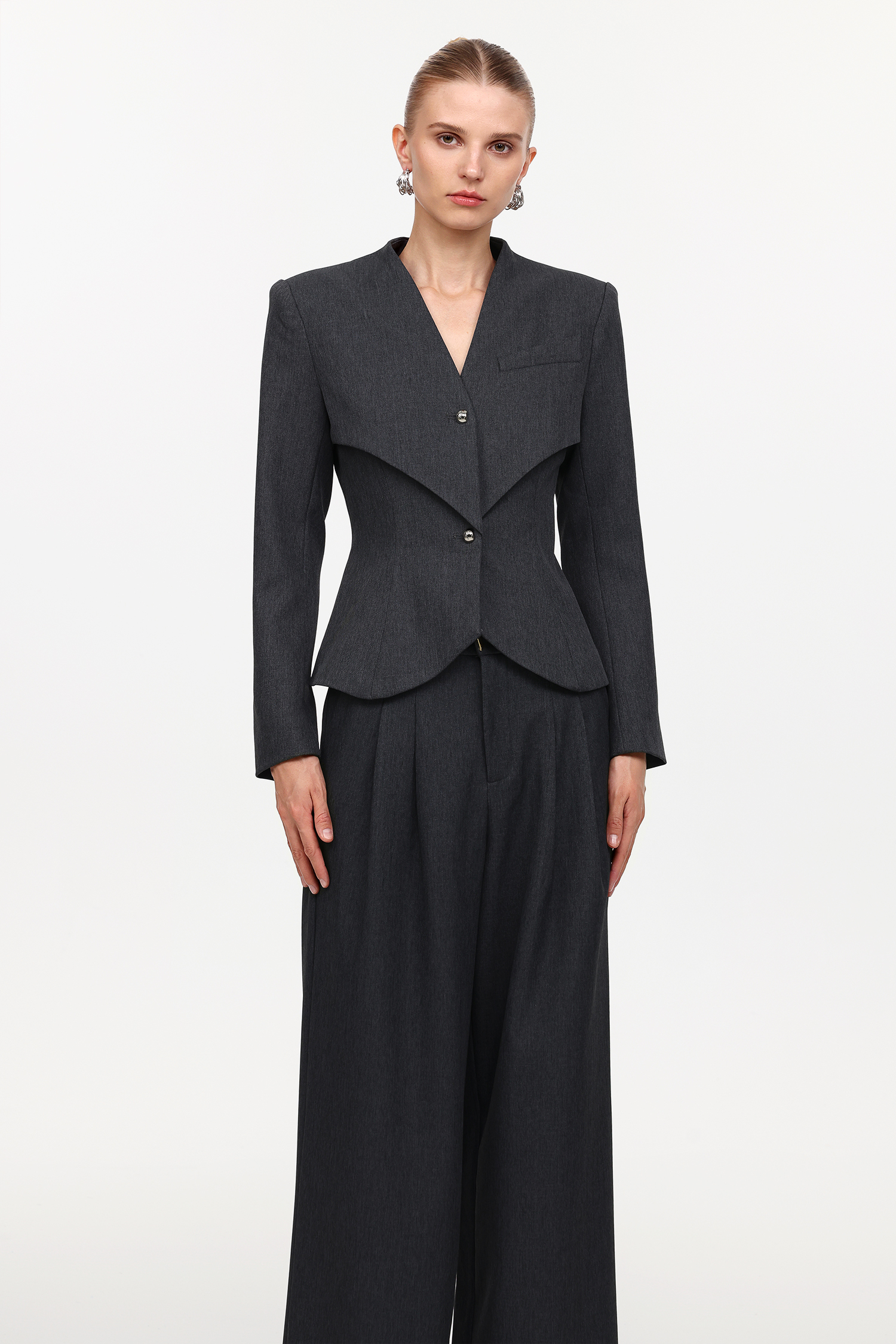 Elin Chic Tailored Long Sleeve Woven Blazer And Pants Two-Piece Set