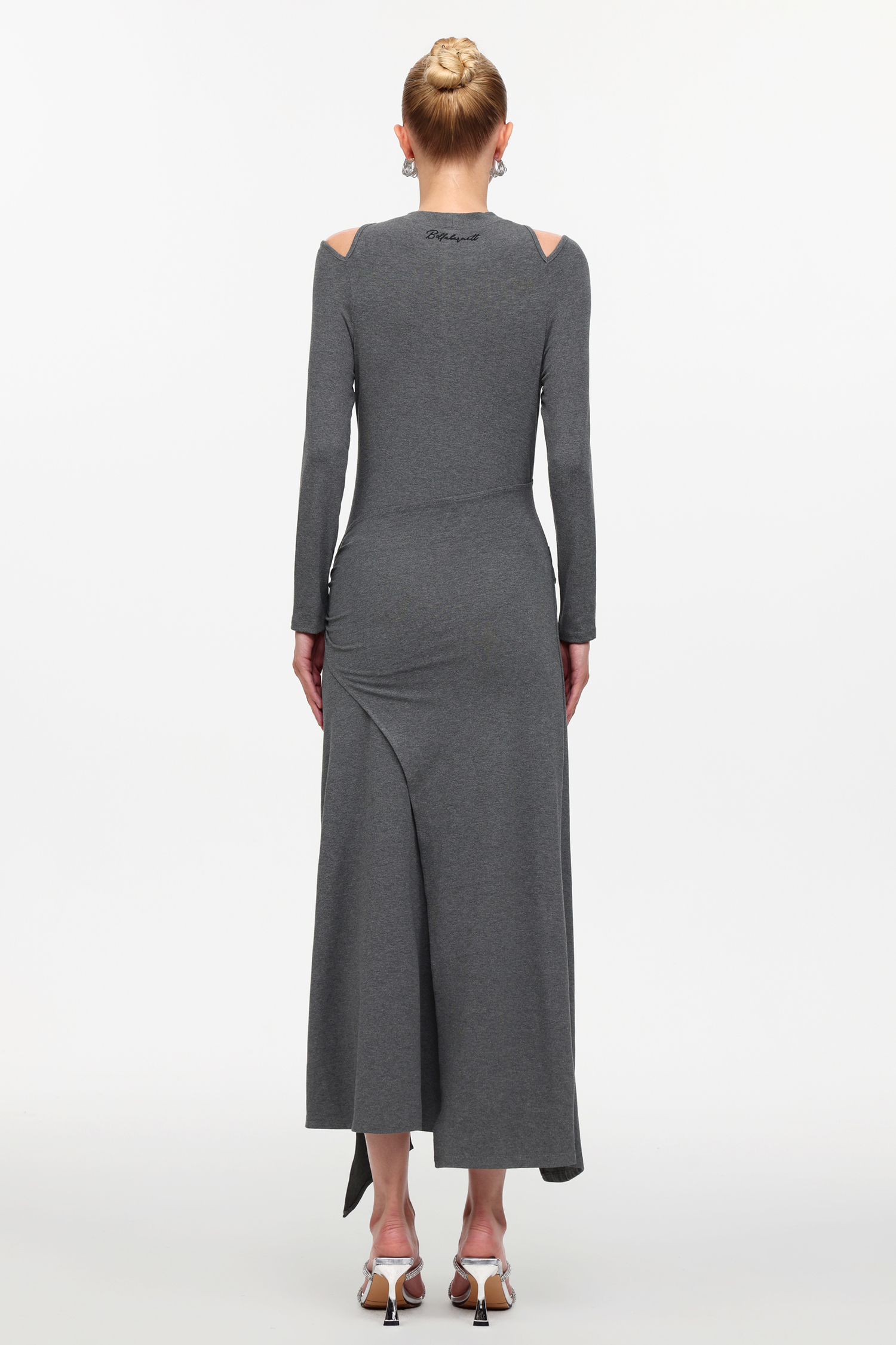 Silas Chic Contour Cut Out Long Sleeve Knot Knit Maxi Dress