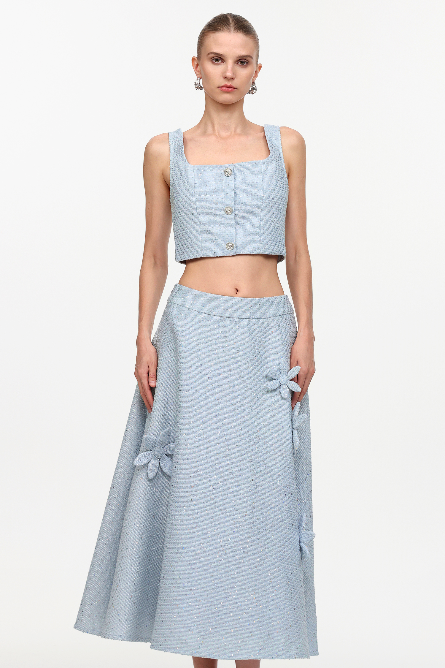 Makayah Elegant Tailored Floral Tweed Three-Piece Set