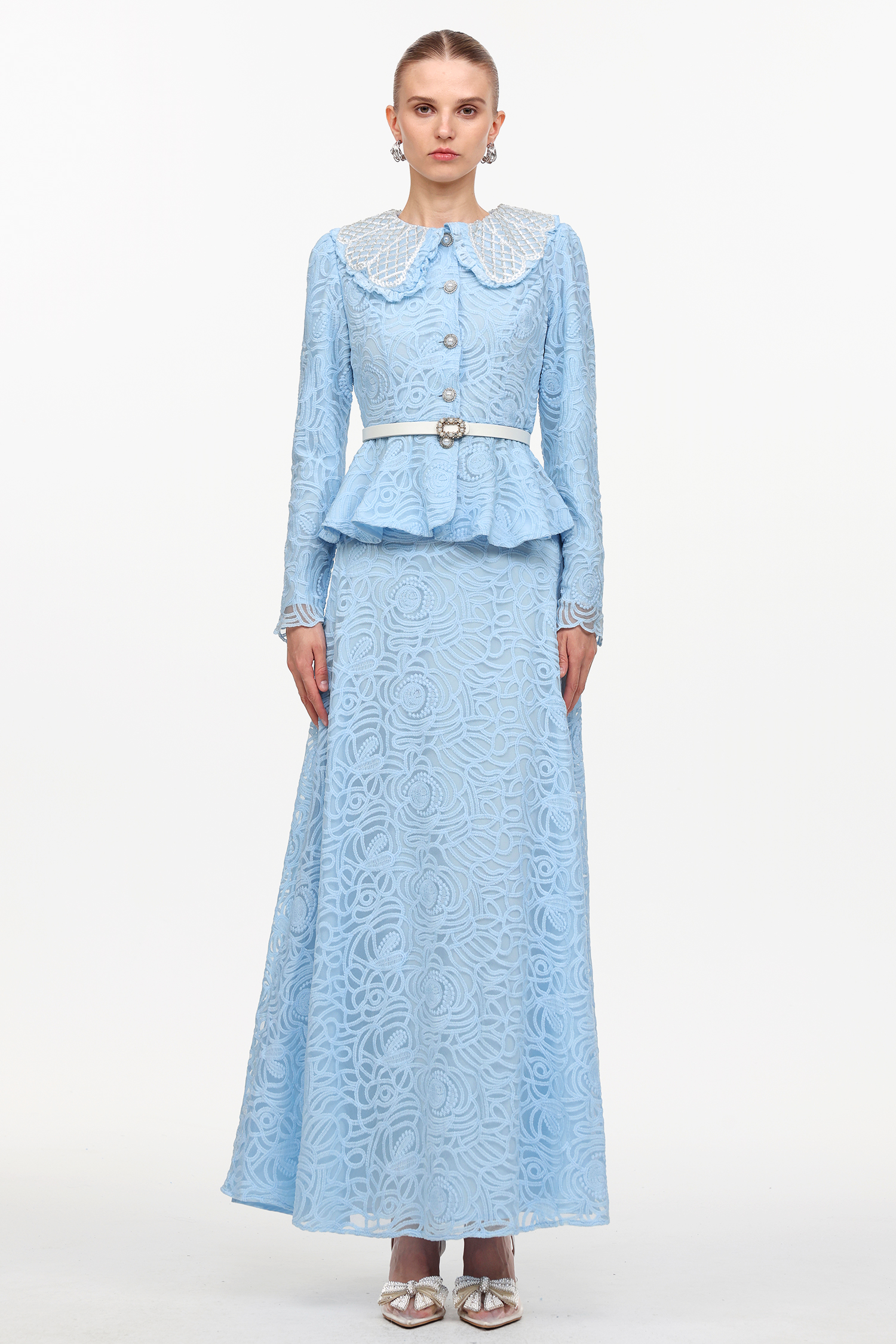 Thea Resort Flowy Long Sleeve Lace Top And Skirt Two-Piece Set