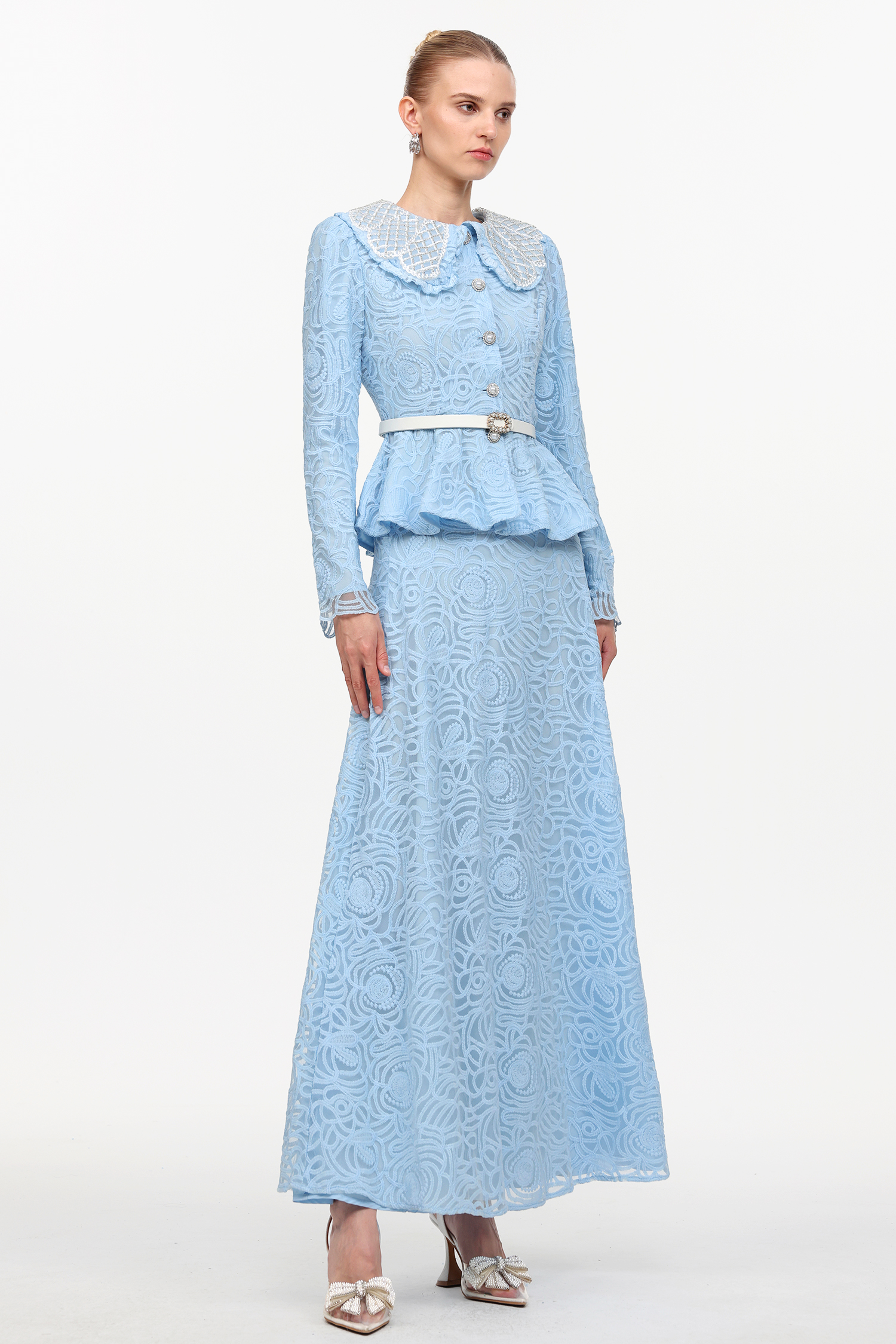 Thea Resort Flowy Long Sleeve Lace Top And Skirt Two-Piece Set