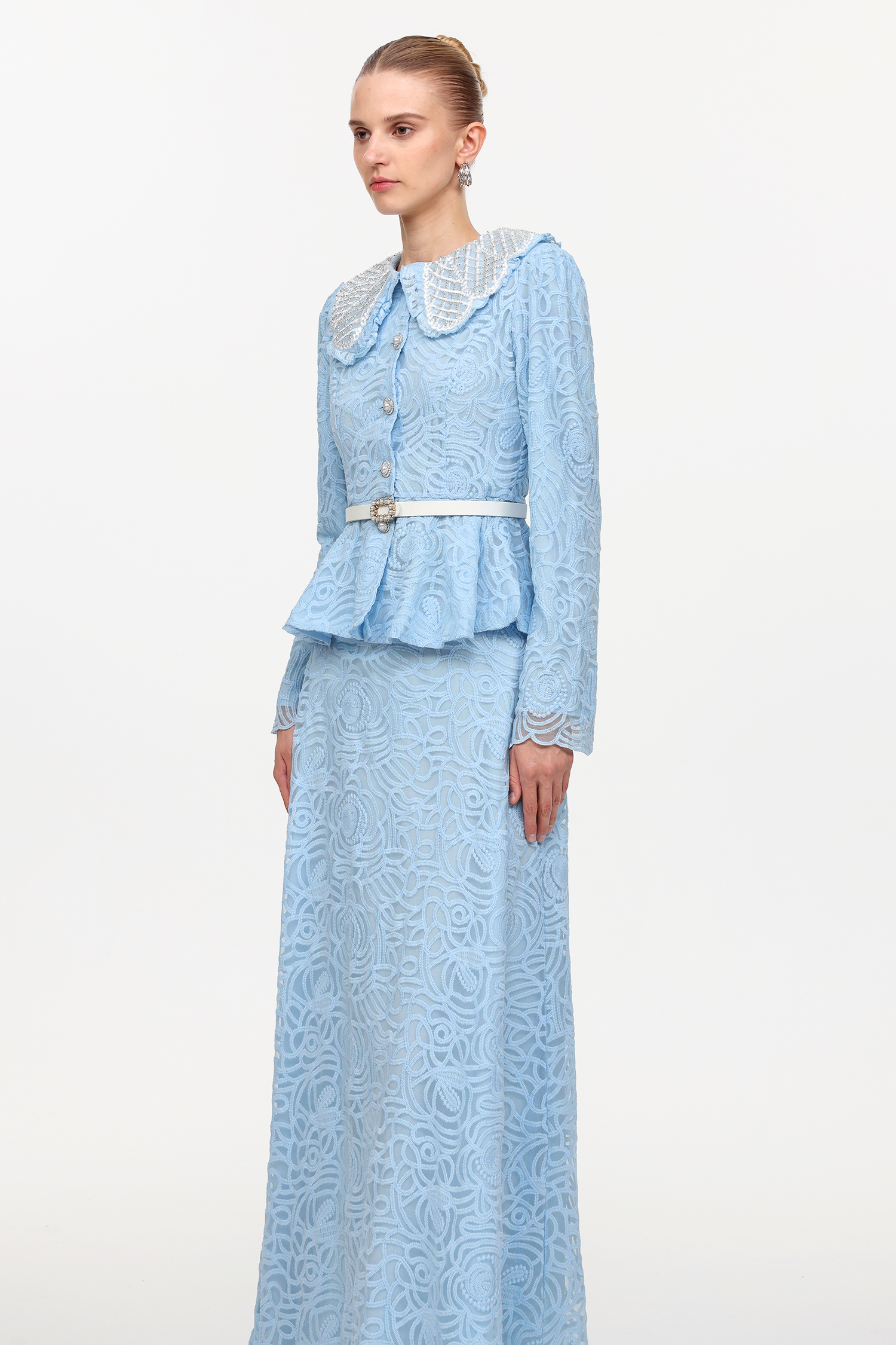 Thea Resort Flowy Long Sleeve Lace Top And Skirt Two-Piece Set